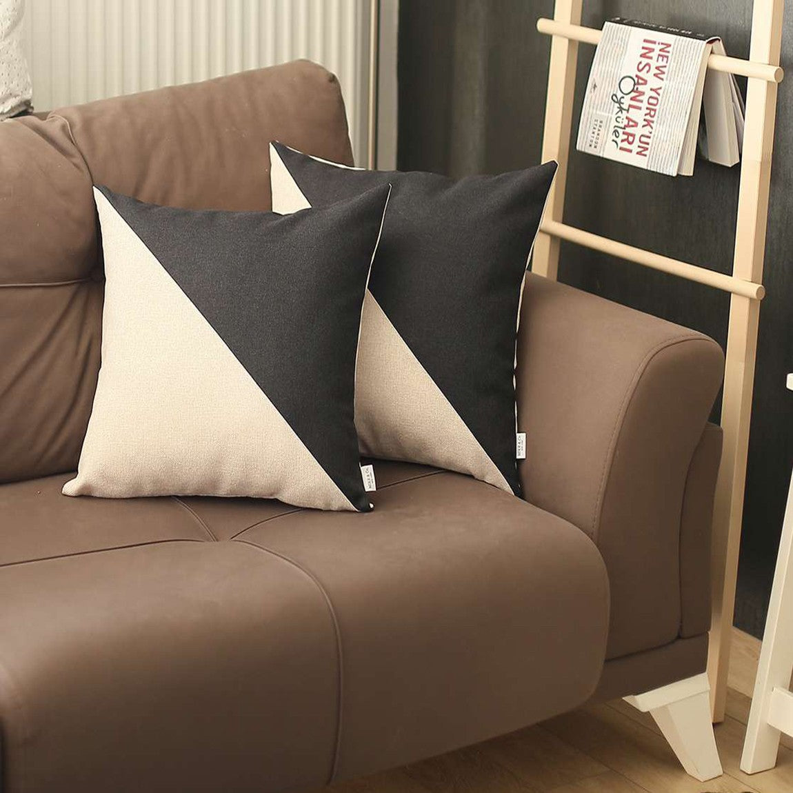 Set Of 2 Black And White Diagonal Pillow Covers-1