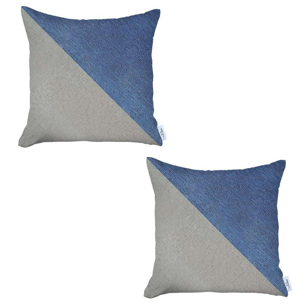 Set Of 2 Blue And Ivory Diagonal Pillow Covers-0