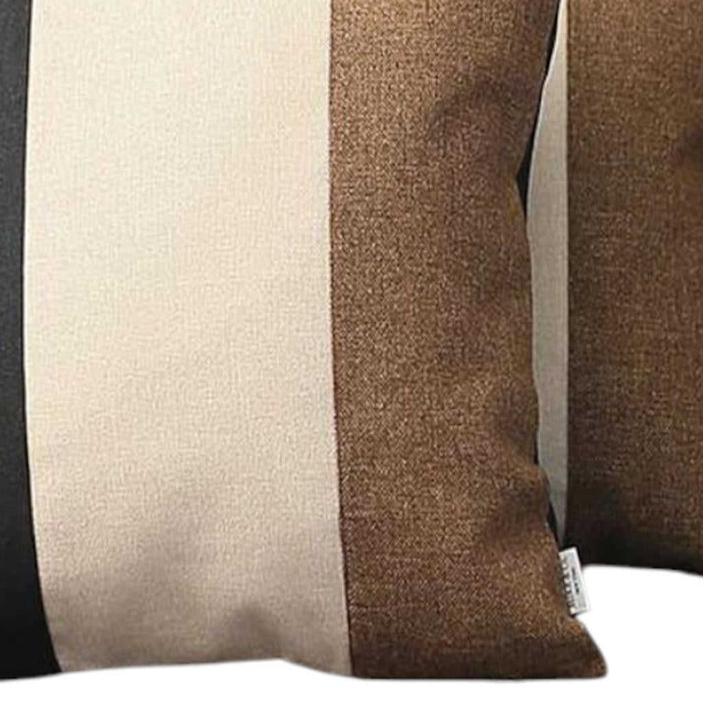 Set of Two 18" Black Ivory And Brown Fabric Throw Pillow Covers-2