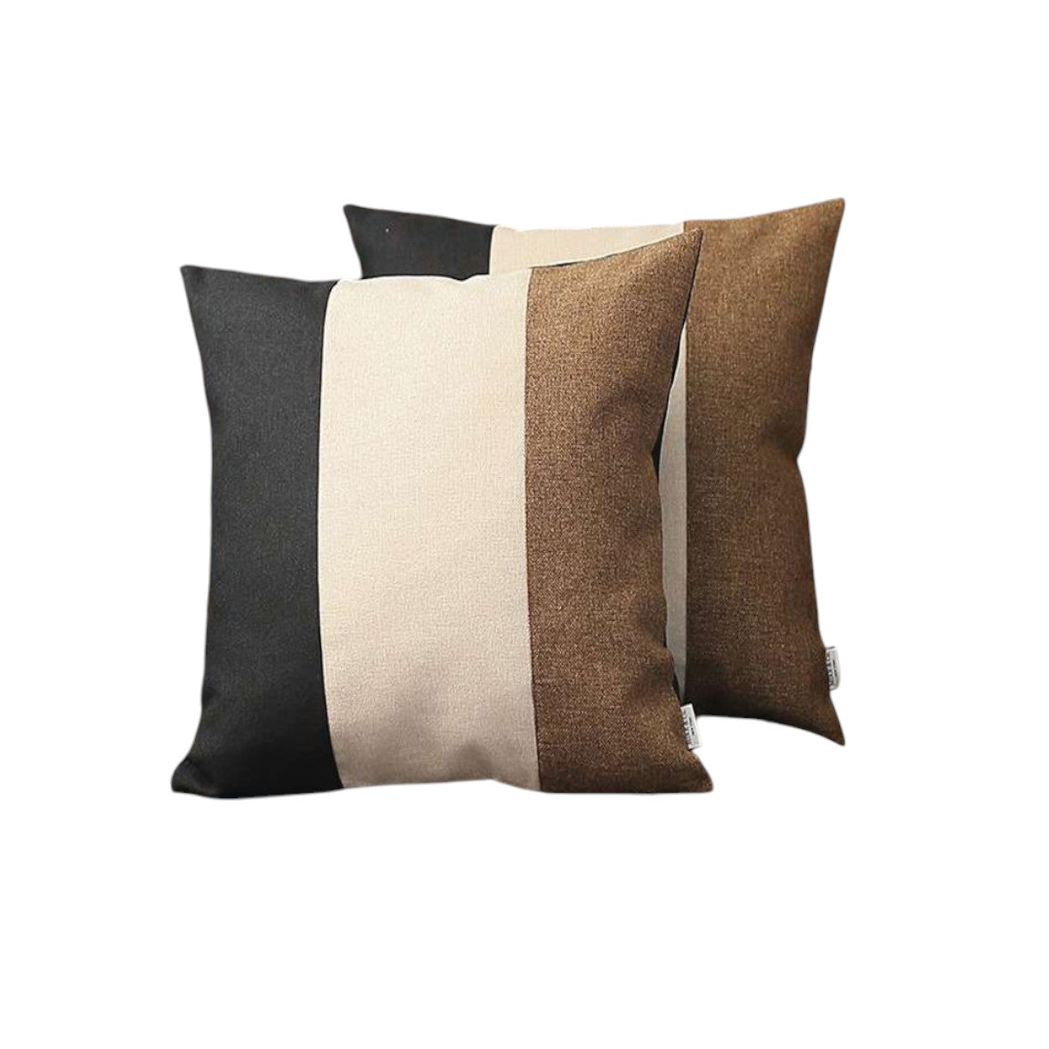 Set of Two 18" Black Ivory And Brown Fabric Throw Pillow Covers-1