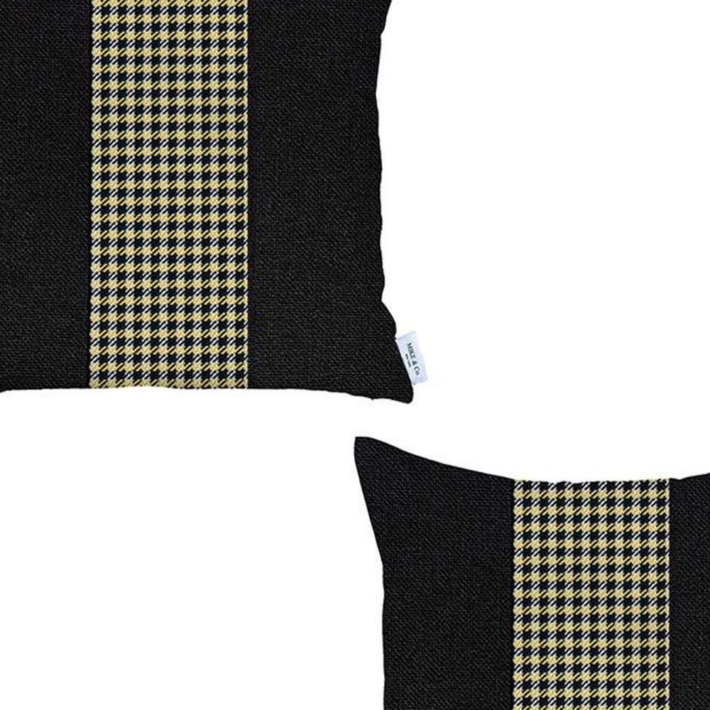Set of Two 18" Black White and Yellow Houndstooth Fabric Throw Pillow Covers-3