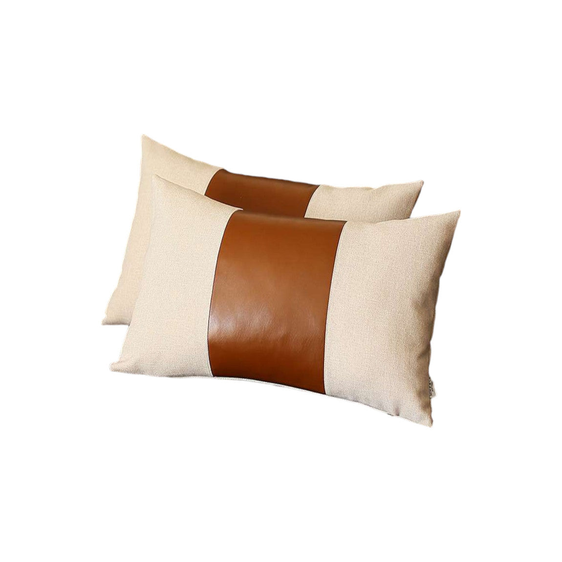 Set of Two 12" X 20" Ivory and Brown Throw Pillow Cover-1