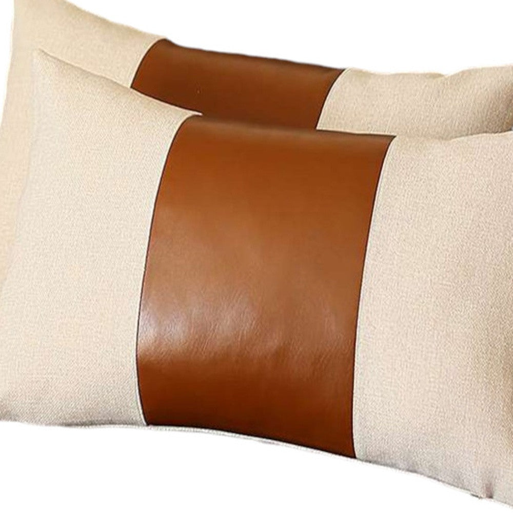 Set of Two 12" X 20" Ivory and Brown Throw Pillow Cover-3
