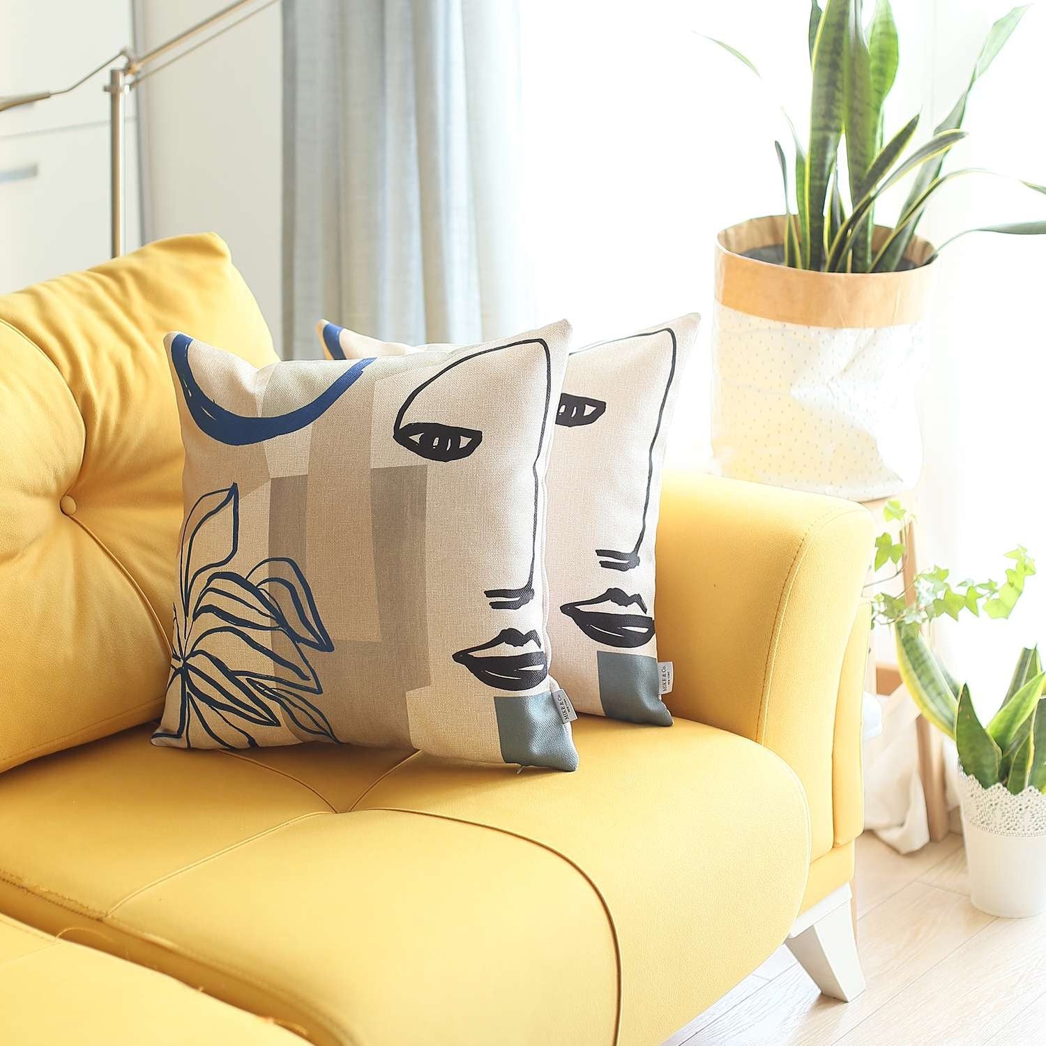 Set Of 2 Blue And Ivory Printed Pillow Covers-3