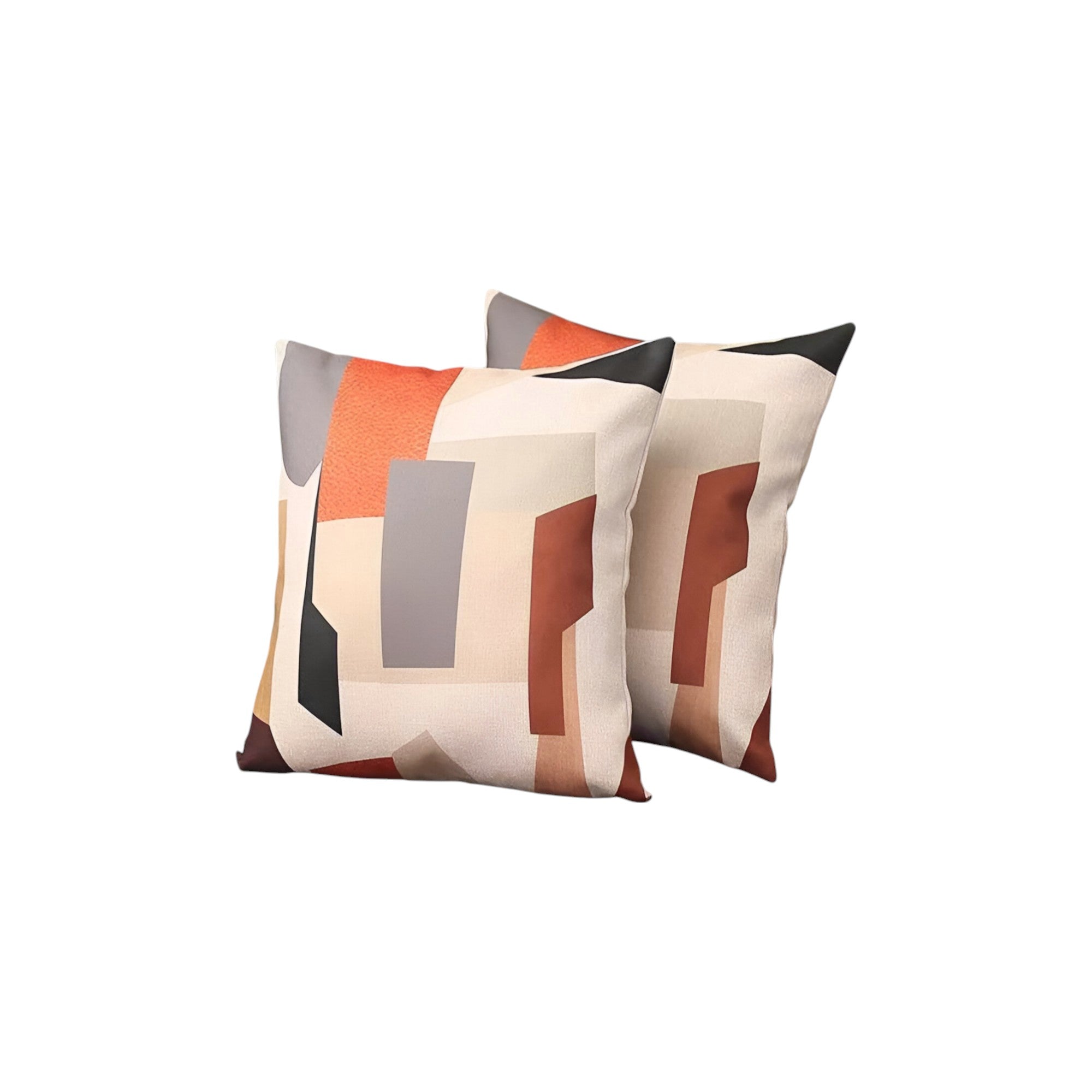 Set of Two 18" X 18" Orange and Ivory Polyester Pillow Cover-1