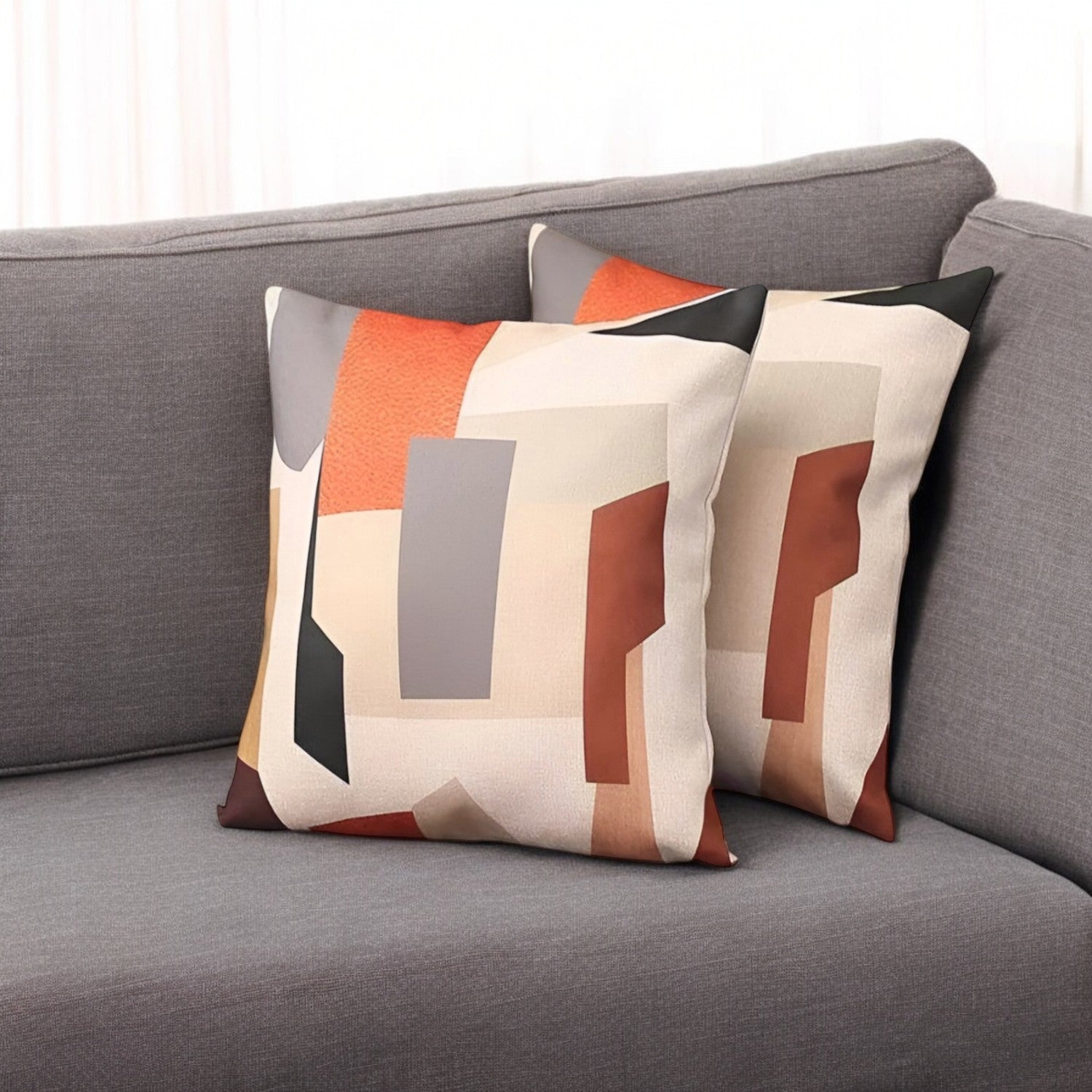Set of Two 18" X 18" Orange and Ivory Polyester Pillow Cover-0