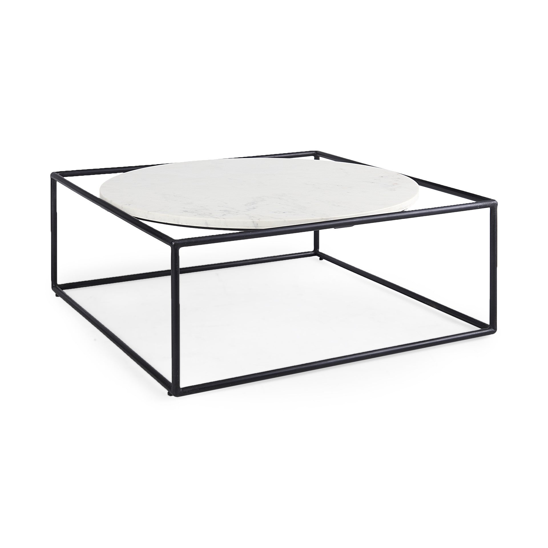 36" White and Black Genuine Marble and Metal Square Frame Coffee Table-8