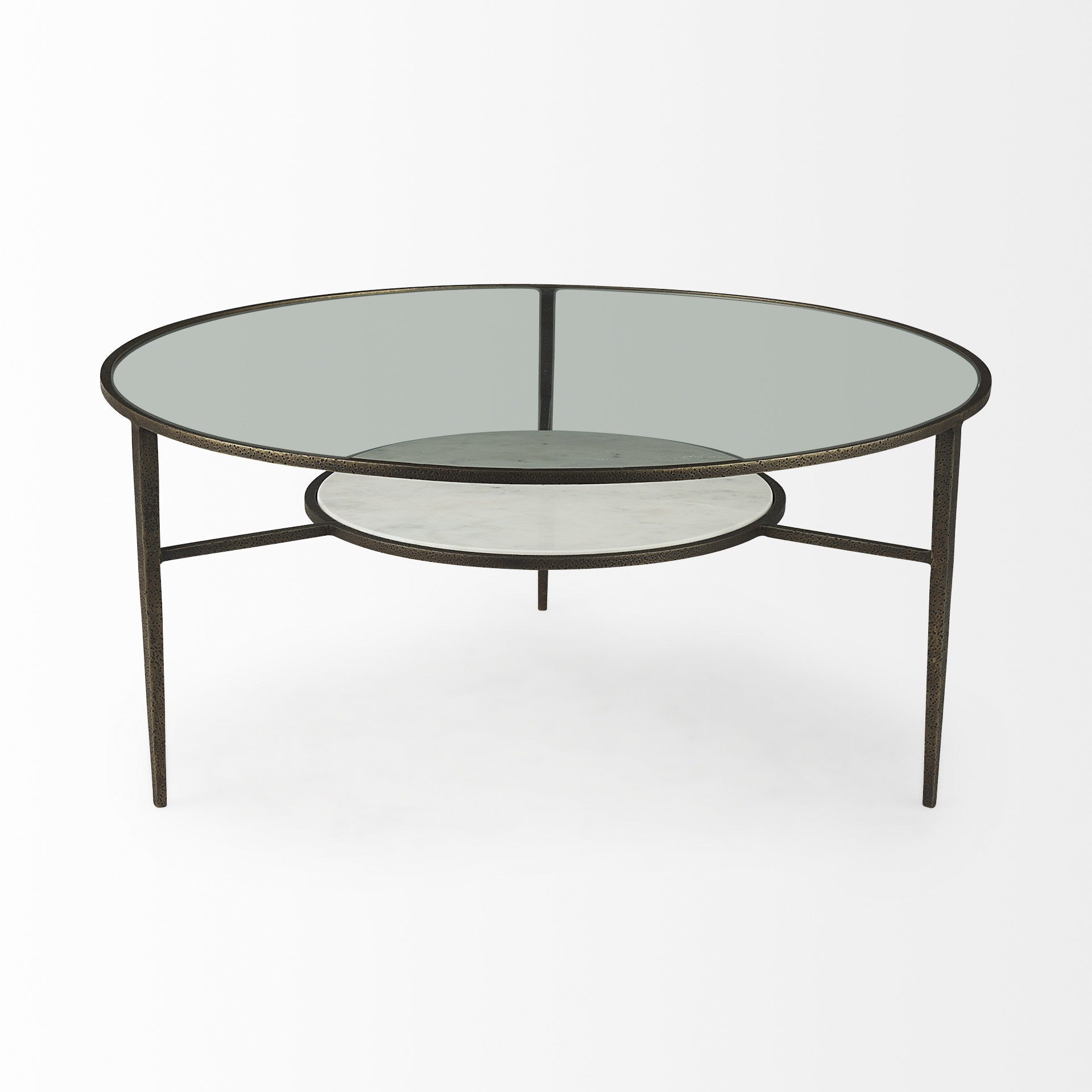 36" Clear and Bronze Glass and Metal Round Coffee Table With Shelf-2