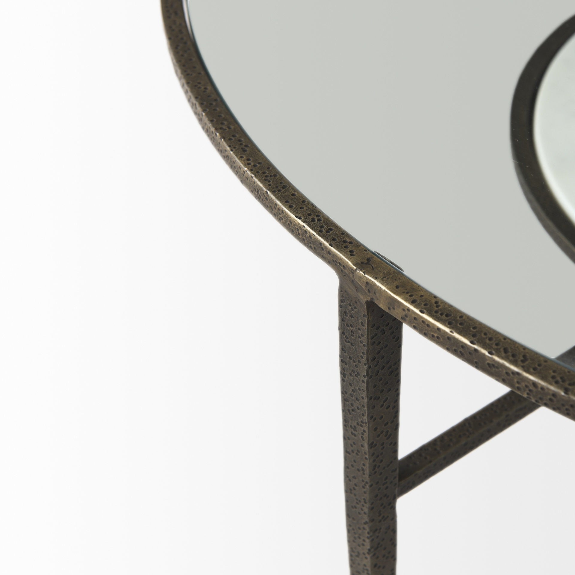 36" Clear and Bronze Glass and Metal Round Coffee Table With Shelf-7