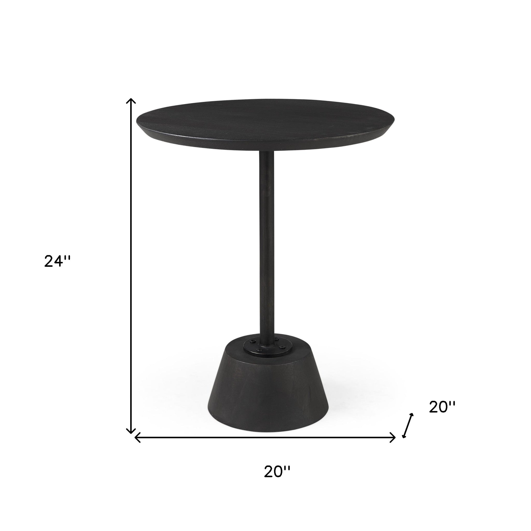 24" Black Solid and Manufactured Wood Round End Table-6
