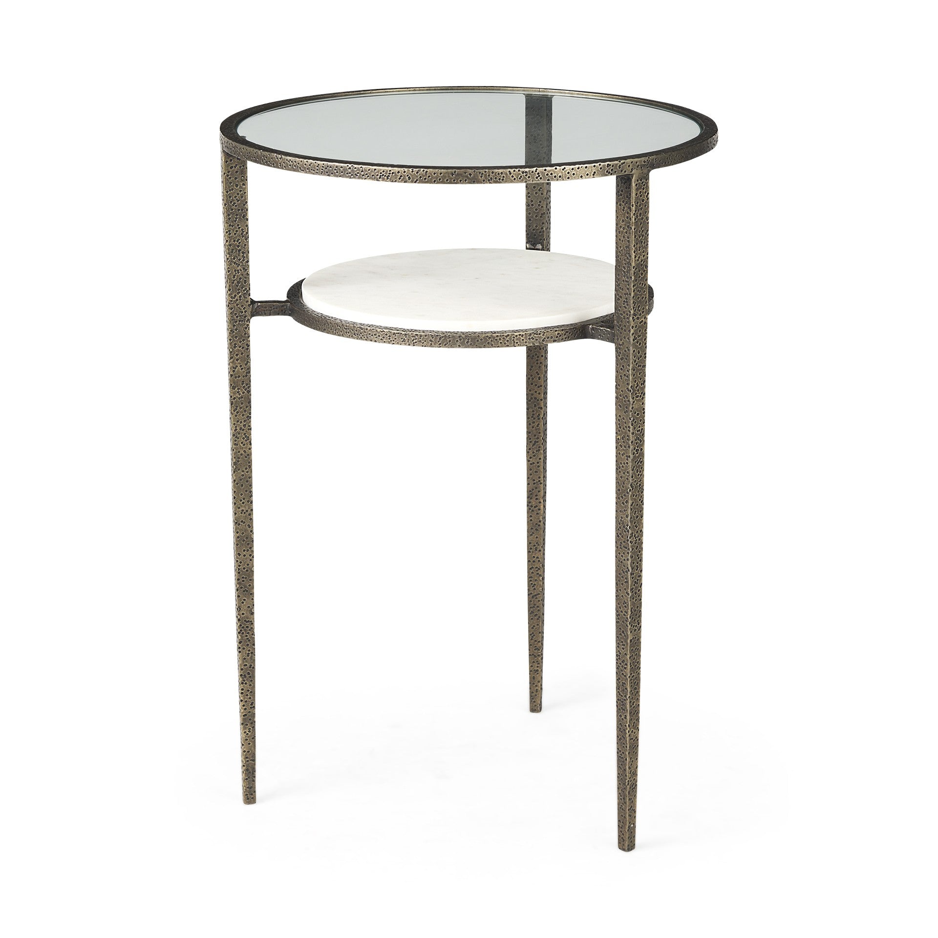 23" Bronze And Clear Glass And Metal Round End Table With Shelf-0