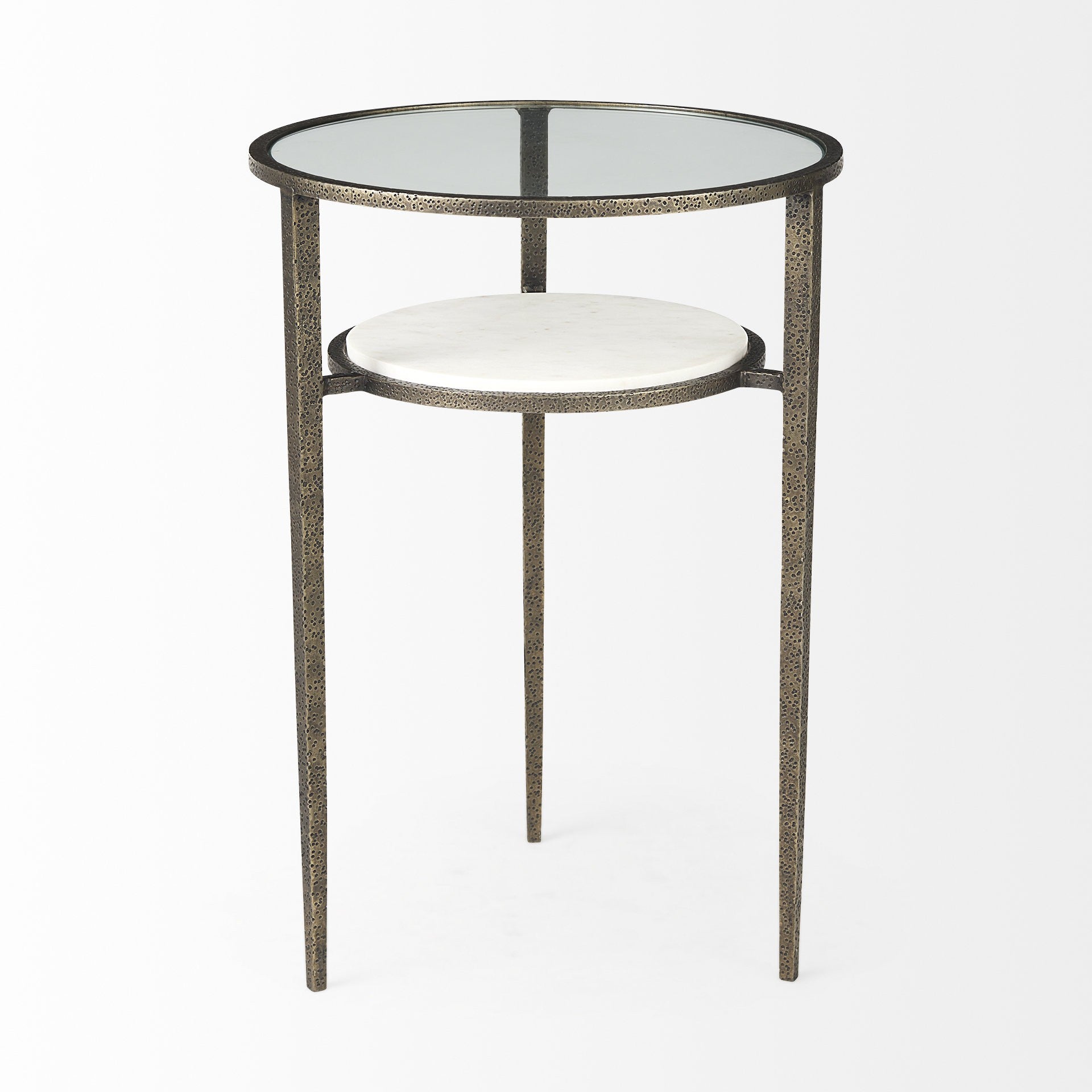 23" Bronze And Clear Glass And Metal Round End Table With Shelf-2
