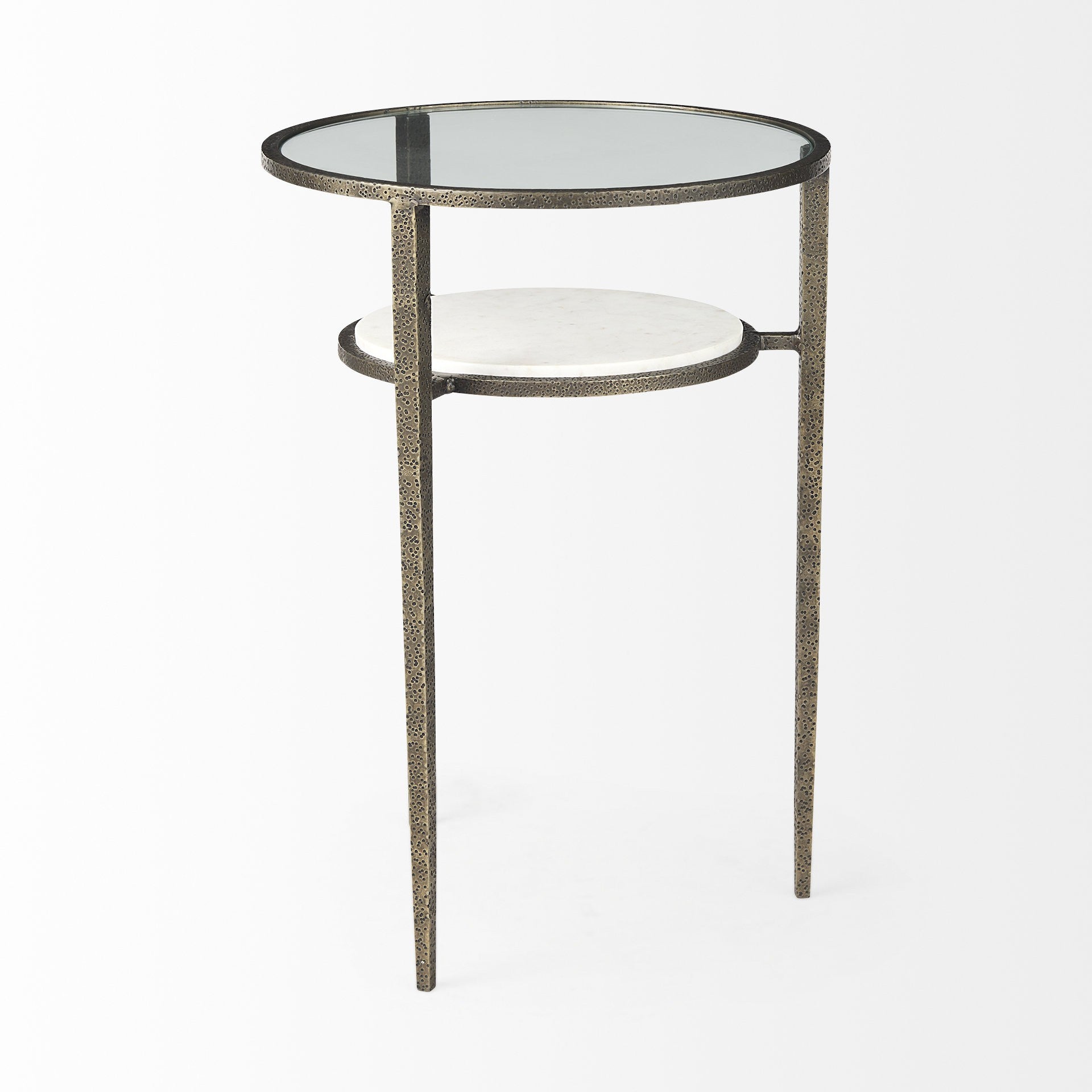 23" Bronze And Clear Glass And Metal Round End Table With Shelf-3