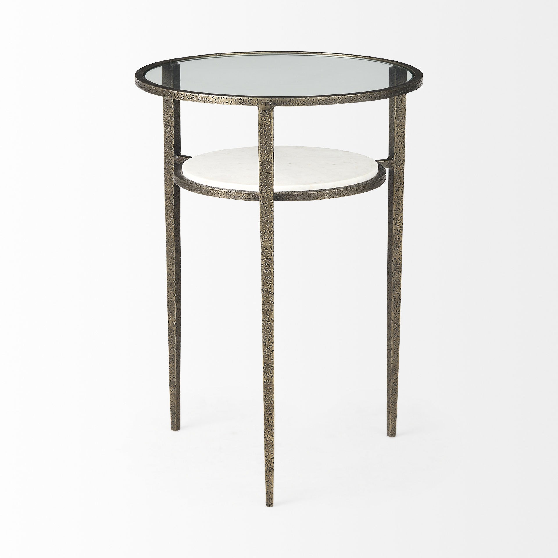23" Bronze And Clear Glass And Metal Round End Table With Shelf-4