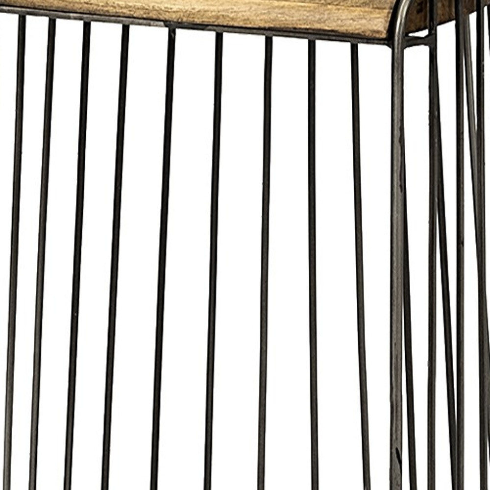 29" Black Solid Wood and Metal Backless Bar Chair-7