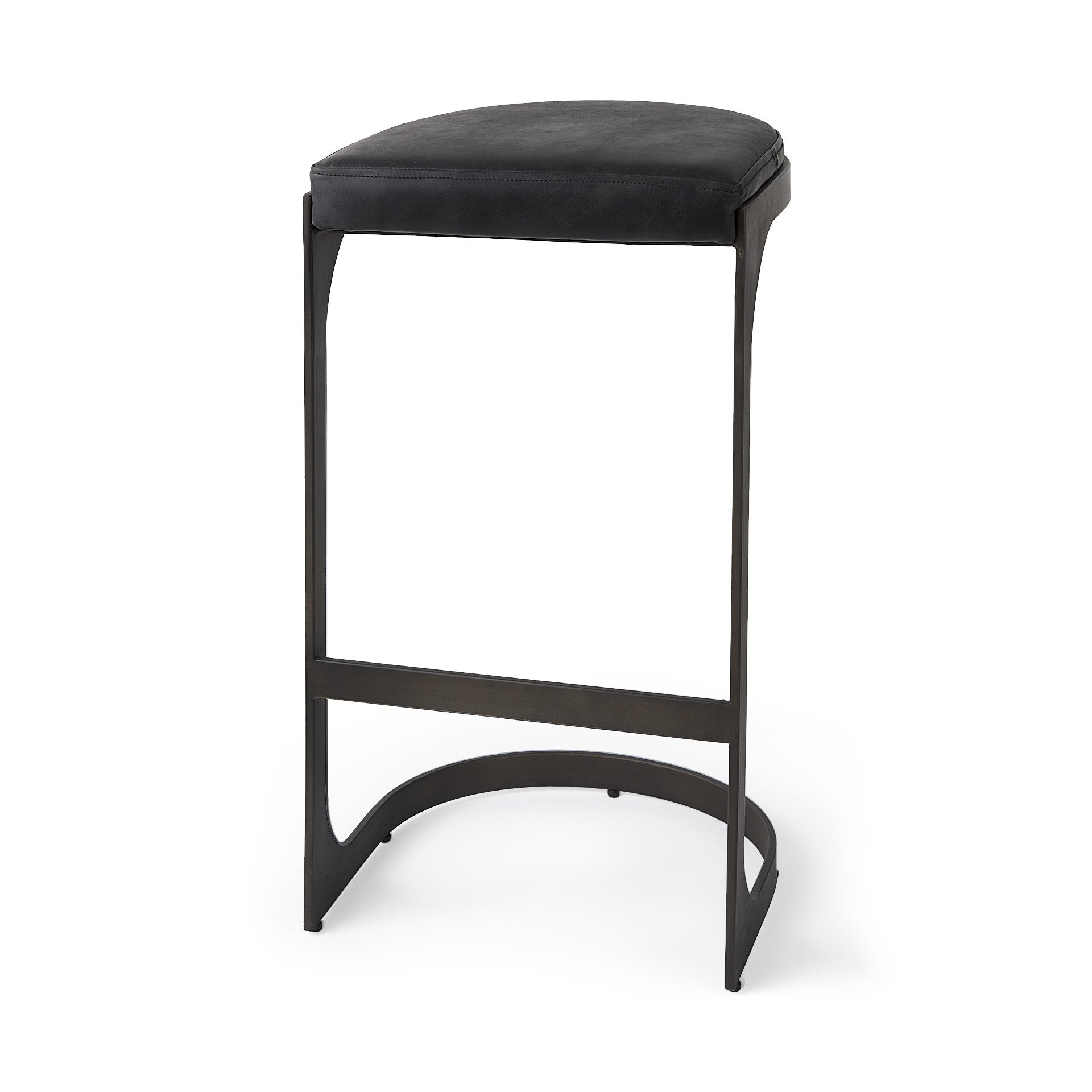 35" Black Leather and Metal Backless Bar Chair-1