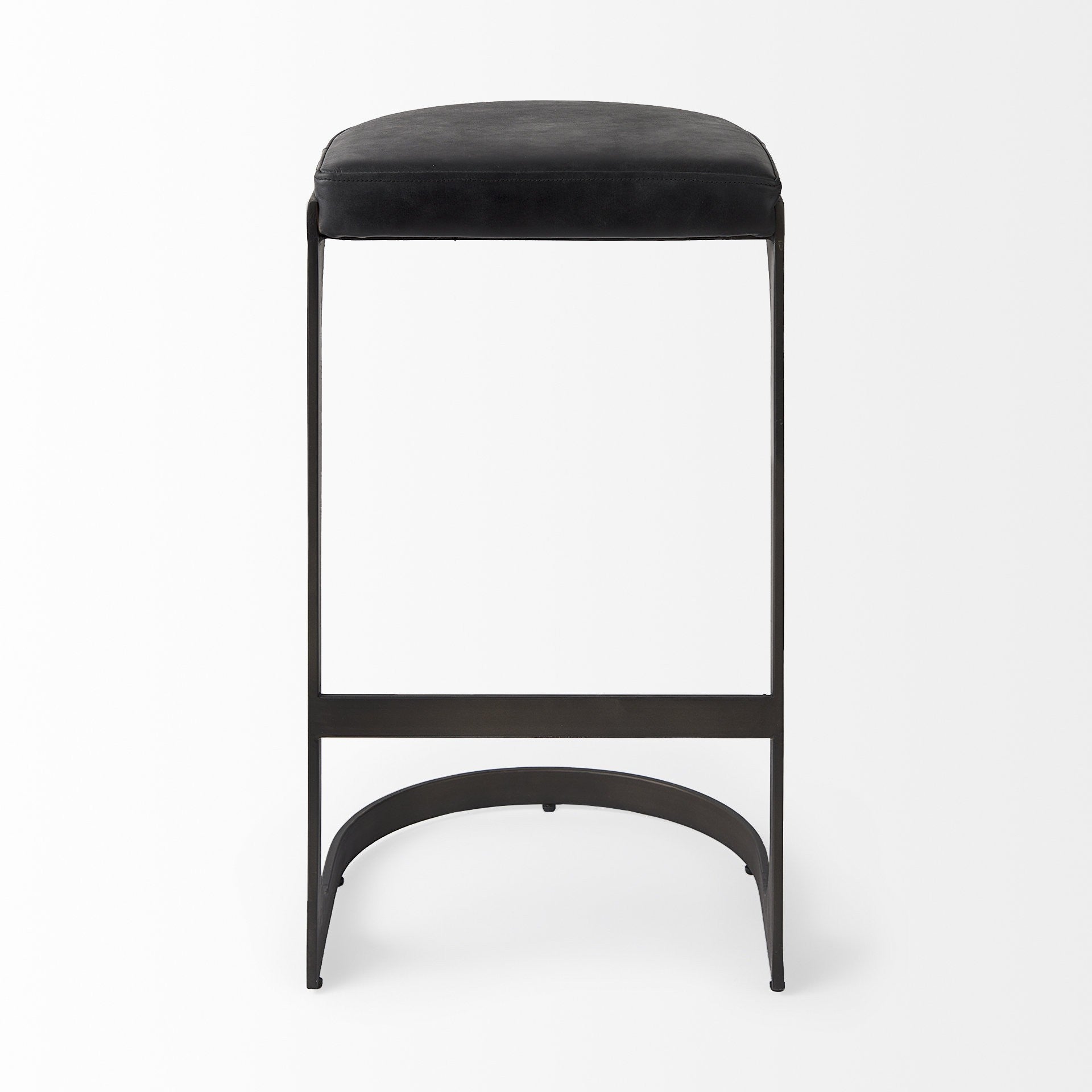 35" Black Leather and Metal Backless Bar Chair-2