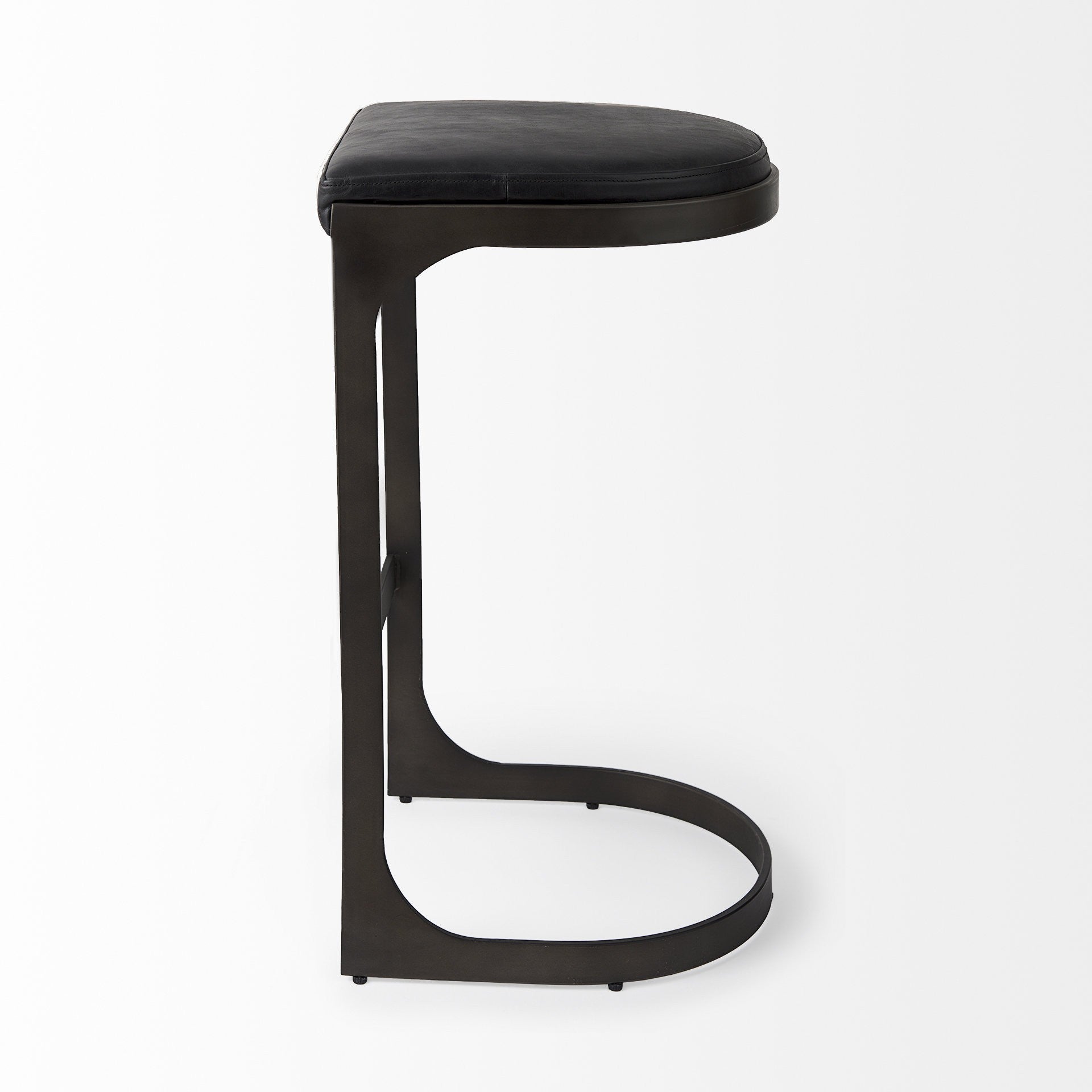 35" Black Leather and Metal Backless Bar Chair-3