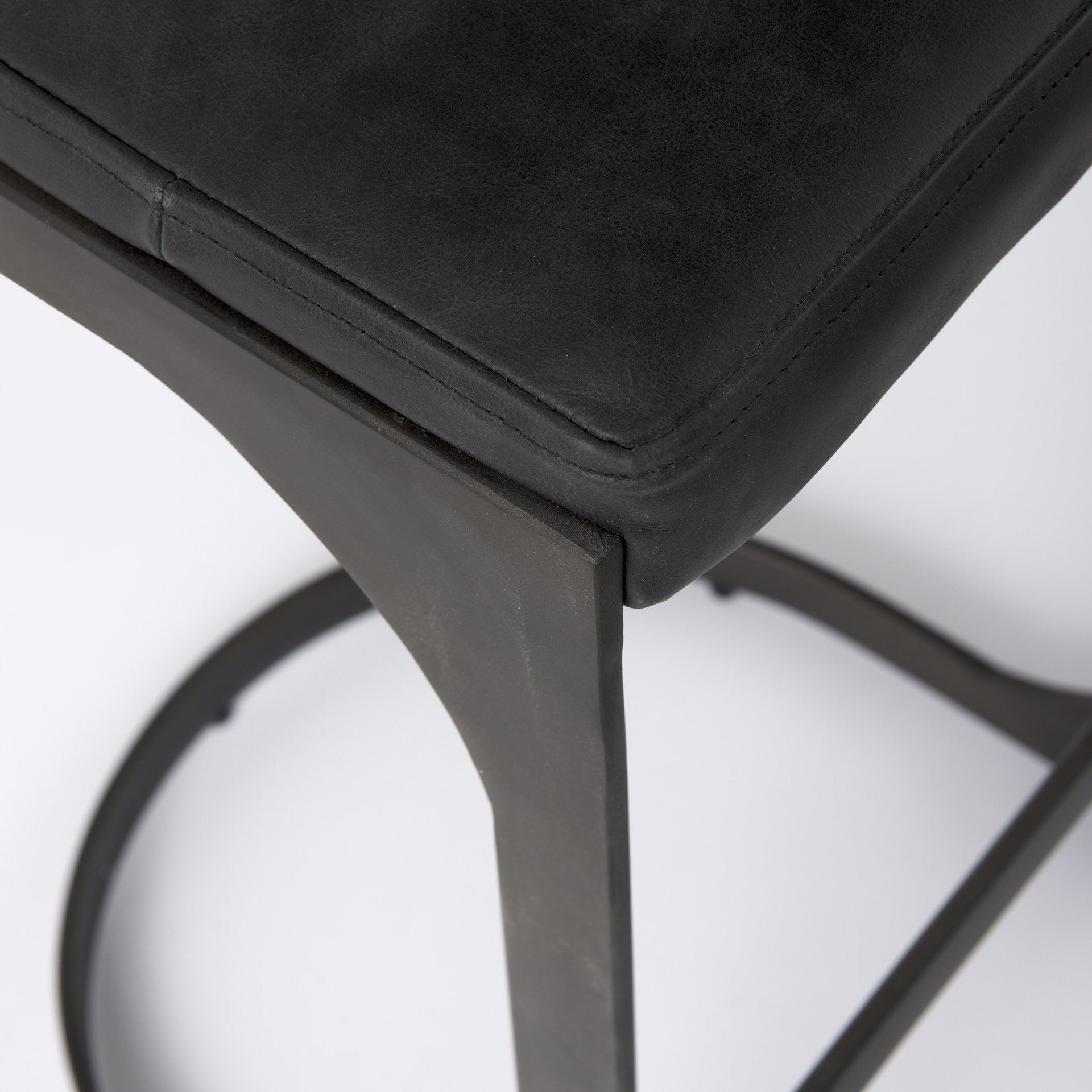 35" Black Leather and Metal Backless Bar Chair-7