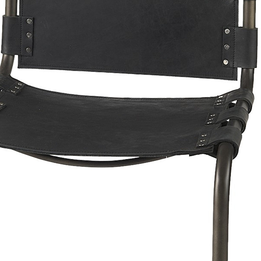 29" Black Leather And Iron Bar Chair-8