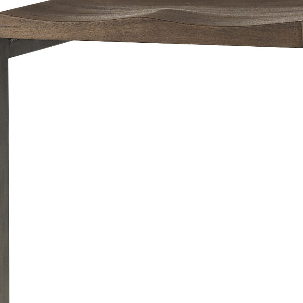 30" Wood Brown And Gray Solid Wood And Metal Backless Bar Height Bar Chair-7