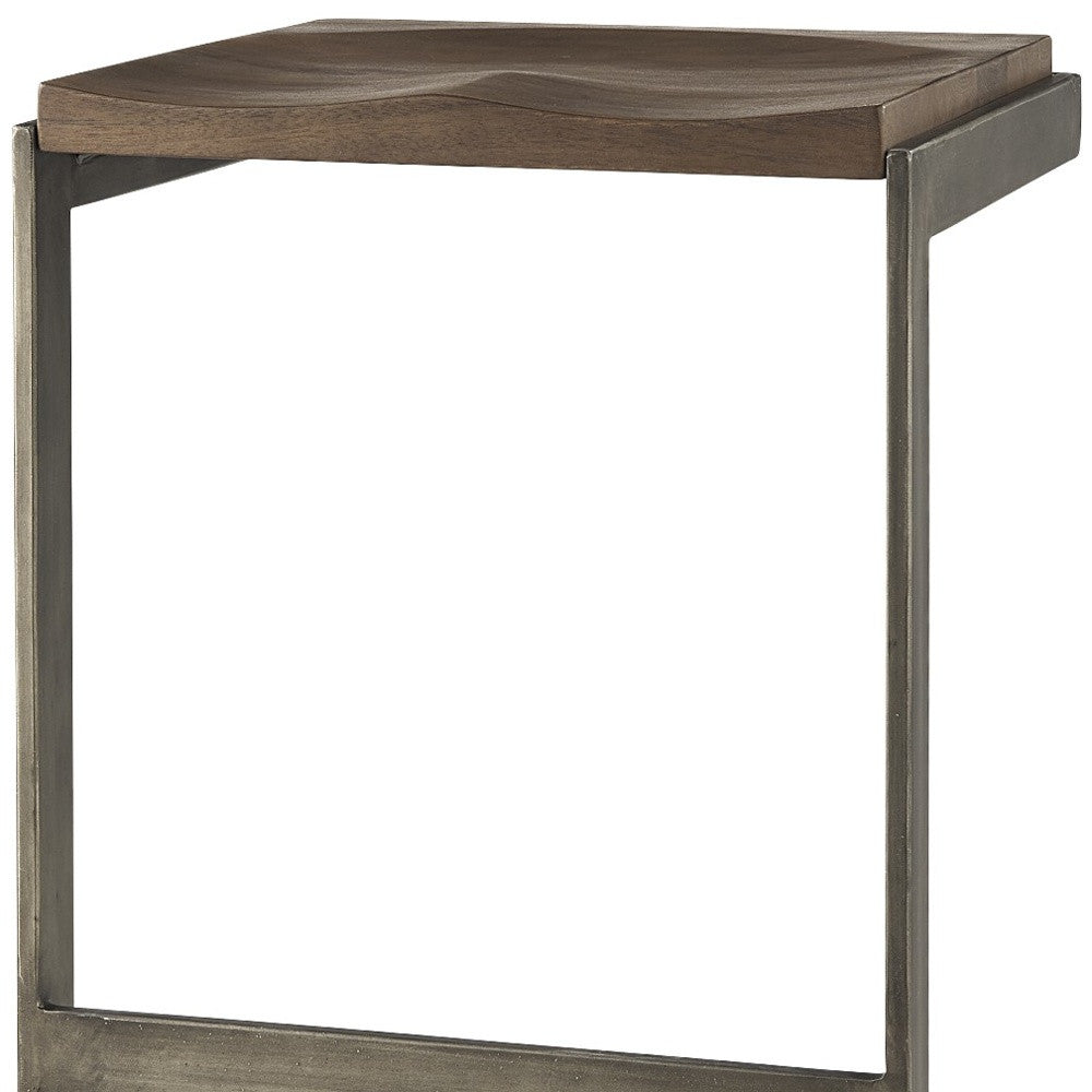 30" Wood Brown And Gray Solid Wood And Metal Backless Bar Height Bar Chair-8