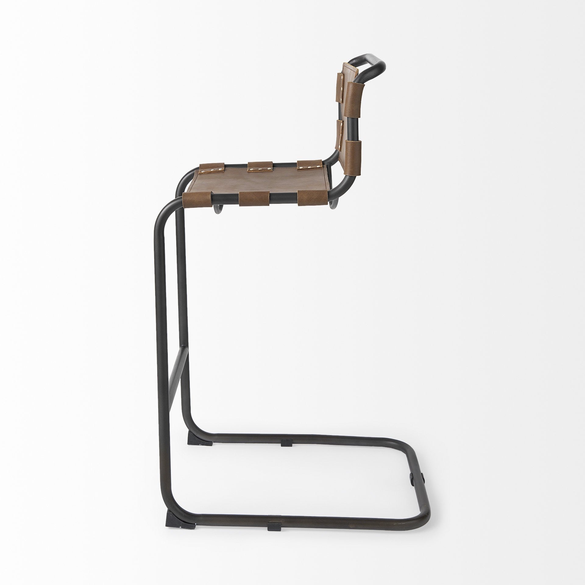 35" Brown and Black Leather and Metal Bar Chair-3