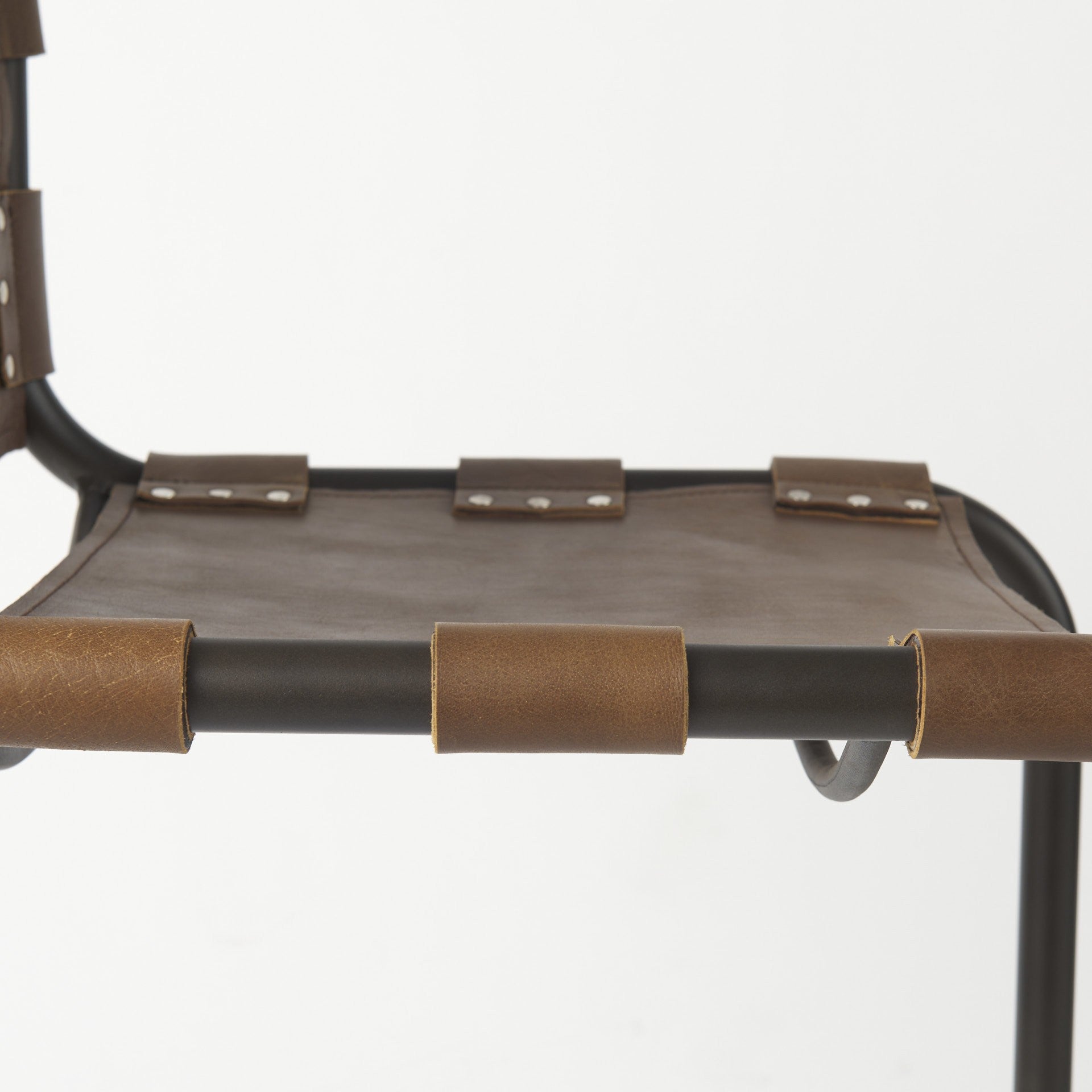 35" Brown and Black Leather and Metal Bar Chair-8