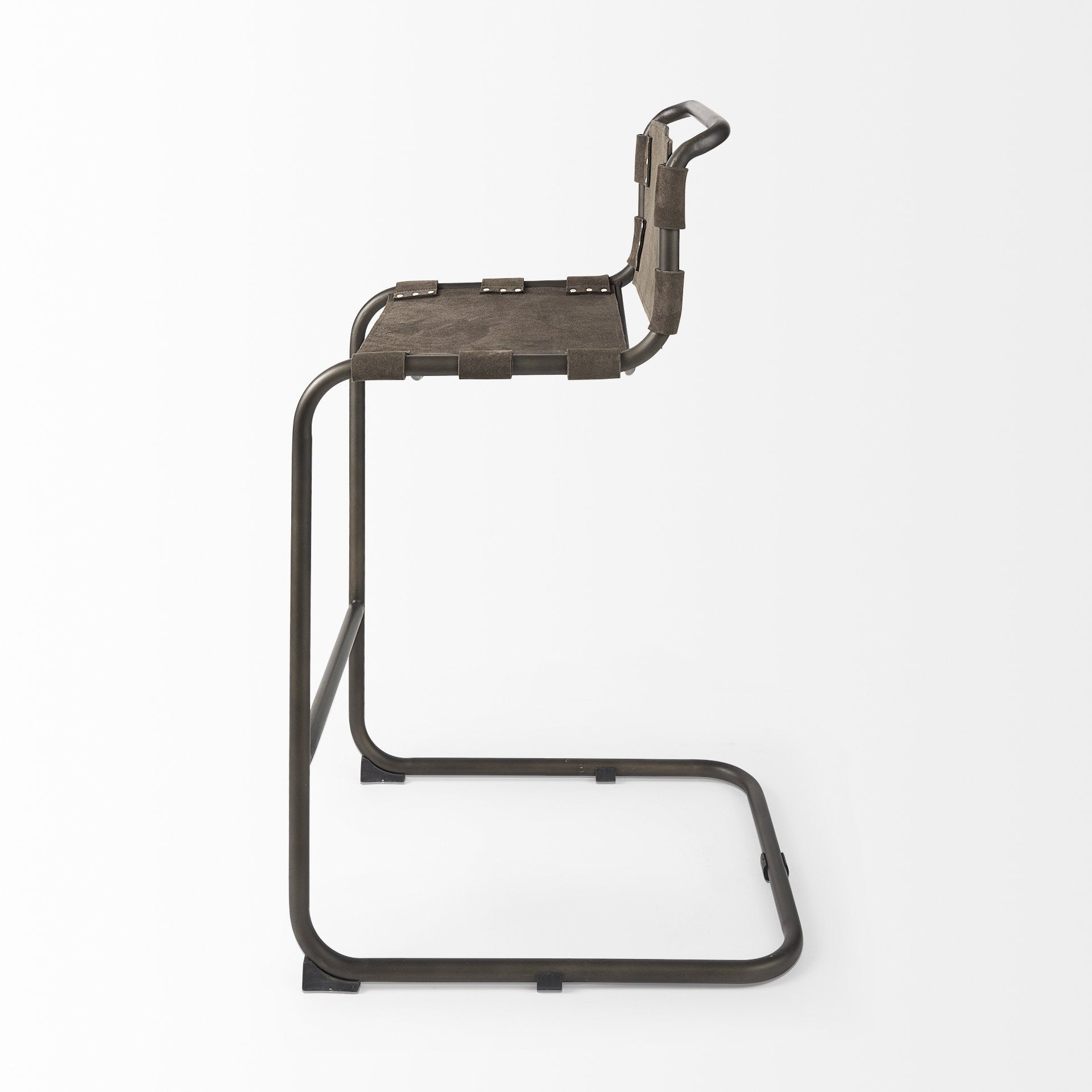 30" Brown And Black Leather And Iron Bar Chair-3