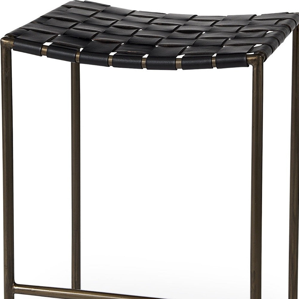 29" Bronze Leather and Metal Backless Bar Chair-8