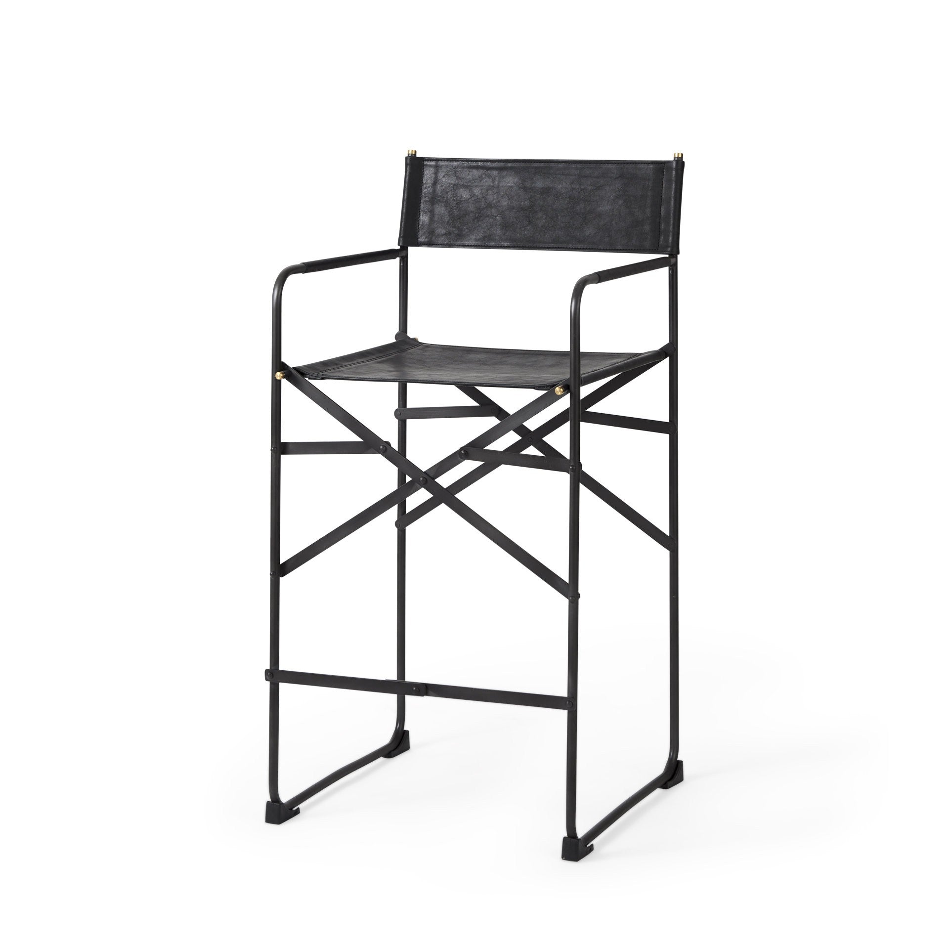 29" Black Leather And Iron Bar Chair-0