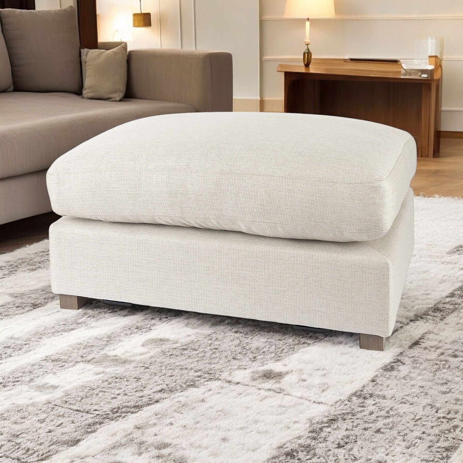 26" Beige Fabric and Brown Cocktail Ottoman-1
