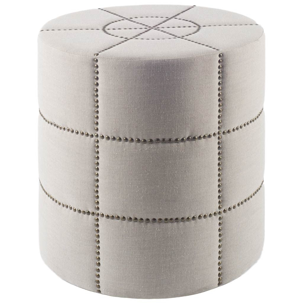 20" Cream Fabric Tufted Round Footstool-0