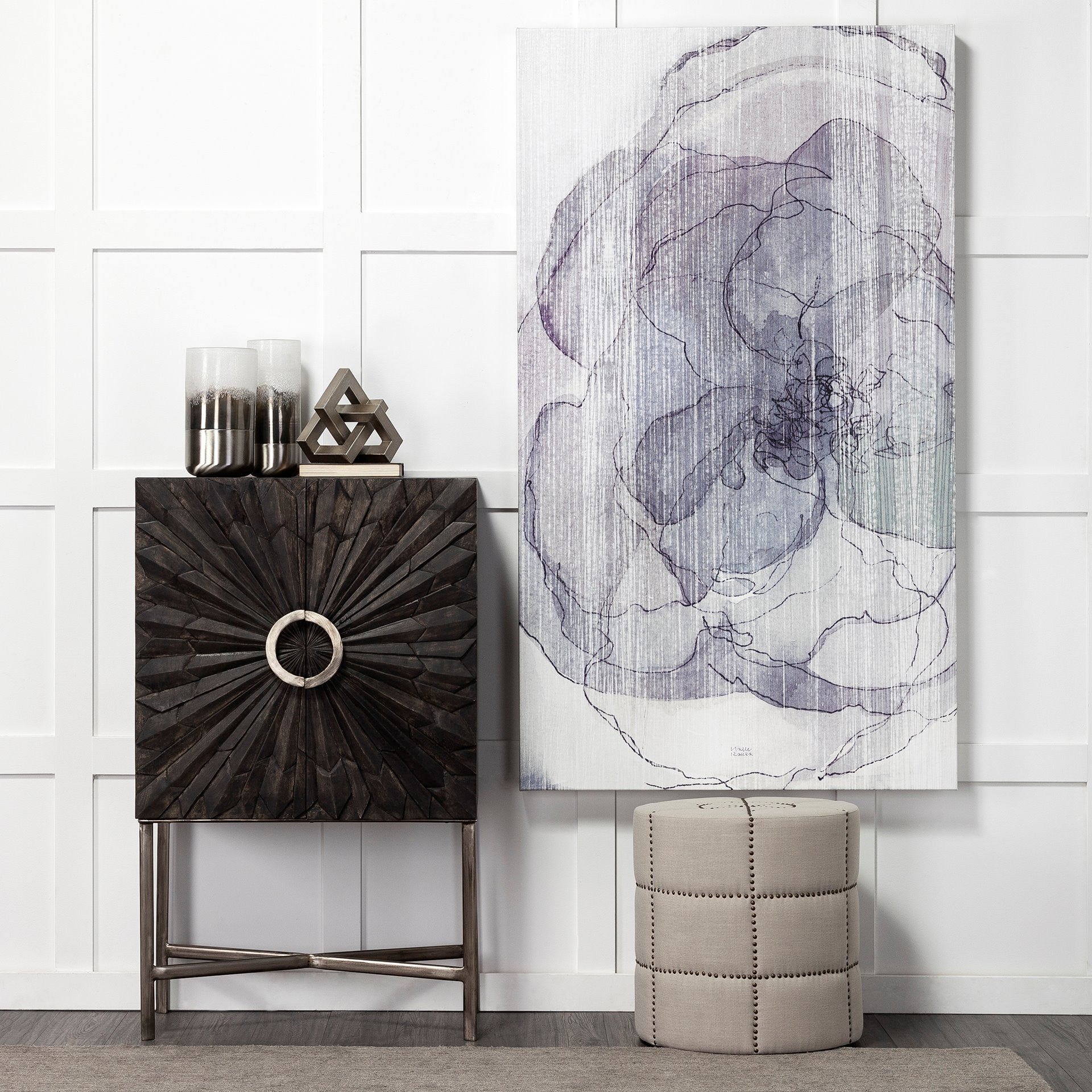 20" Cream Fabric Tufted Round Footstool-3