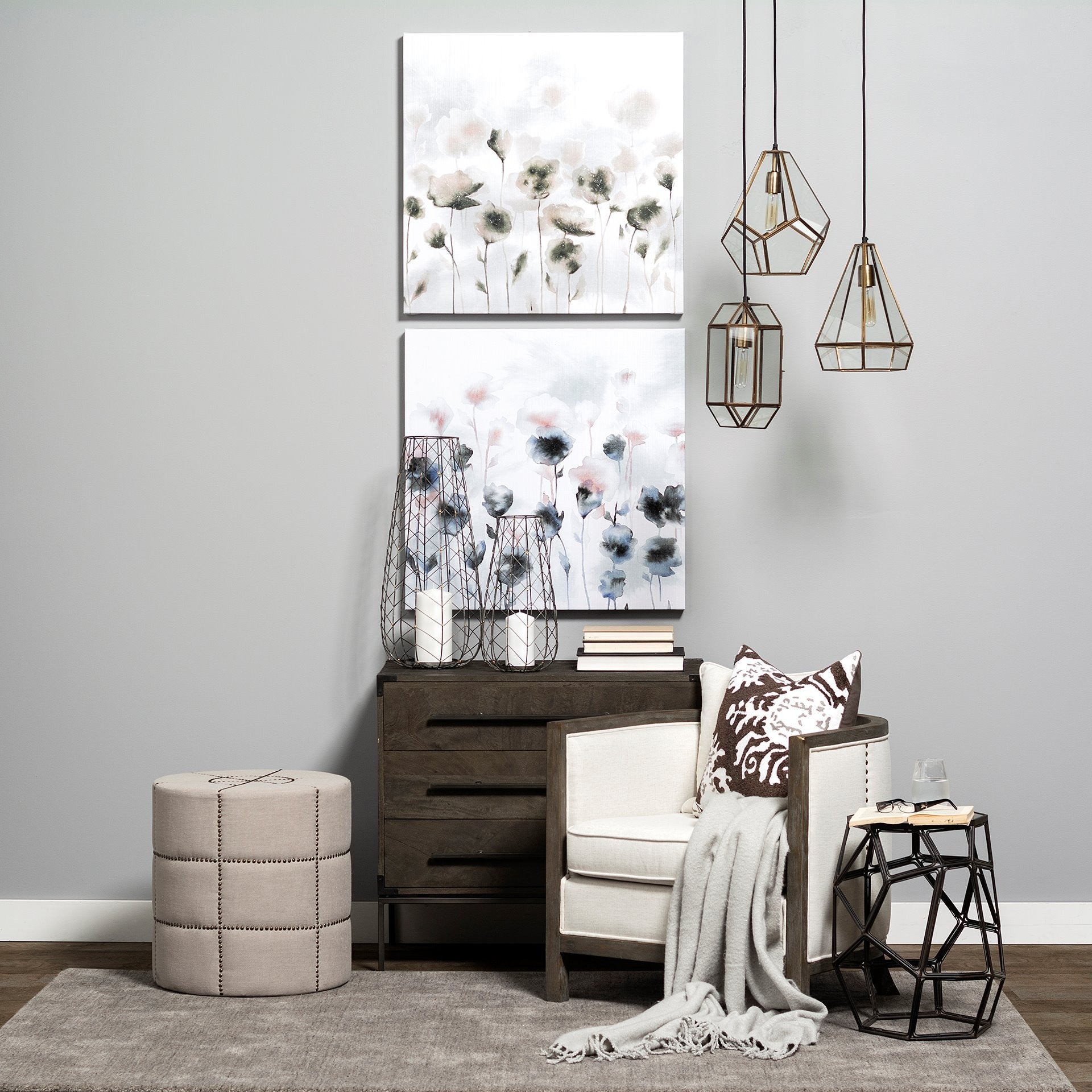 20" Cream Fabric Tufted Round Footstool-4