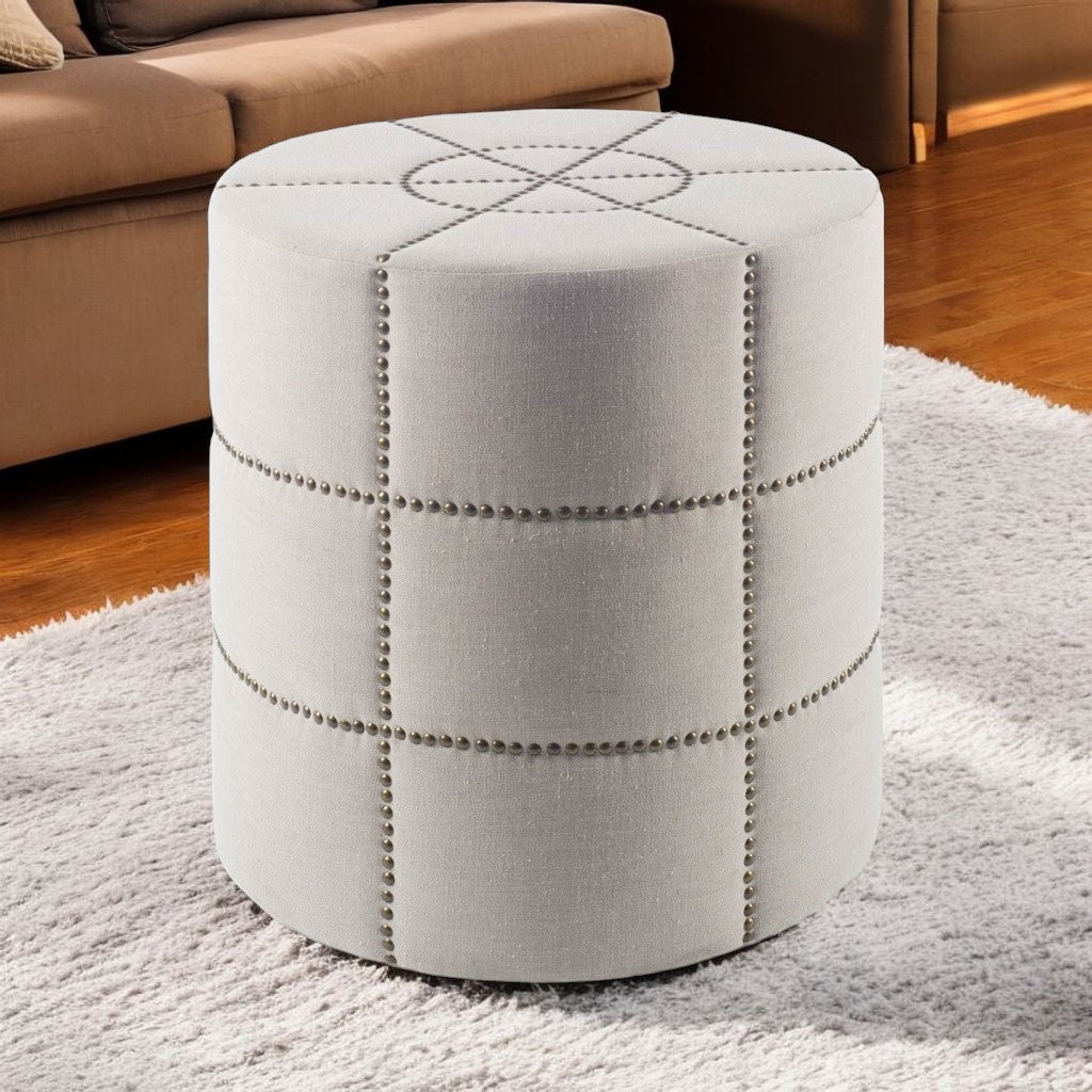20" Cream Fabric Tufted Round Footstool-1