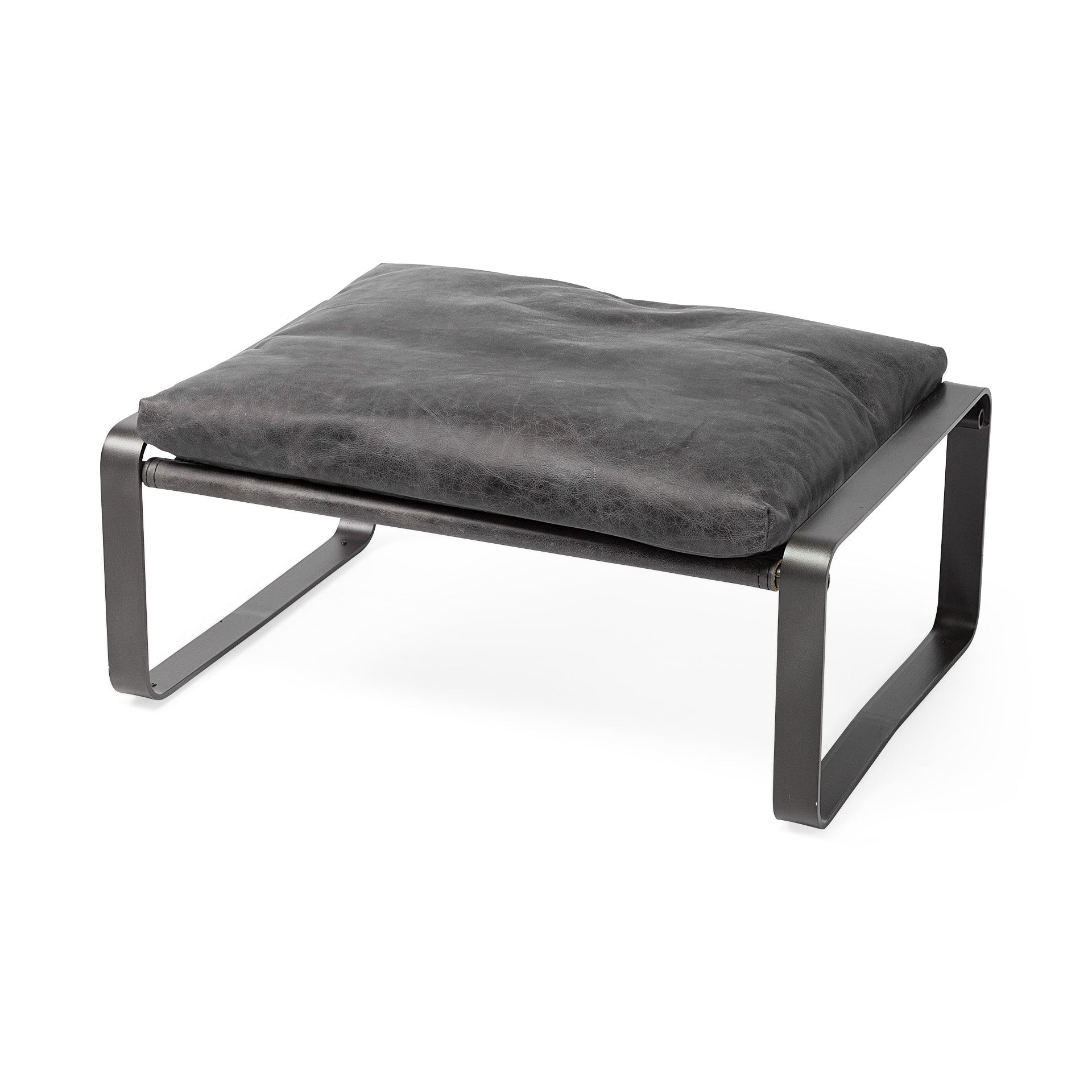 27" Black Genuine Leather Ottoman-0