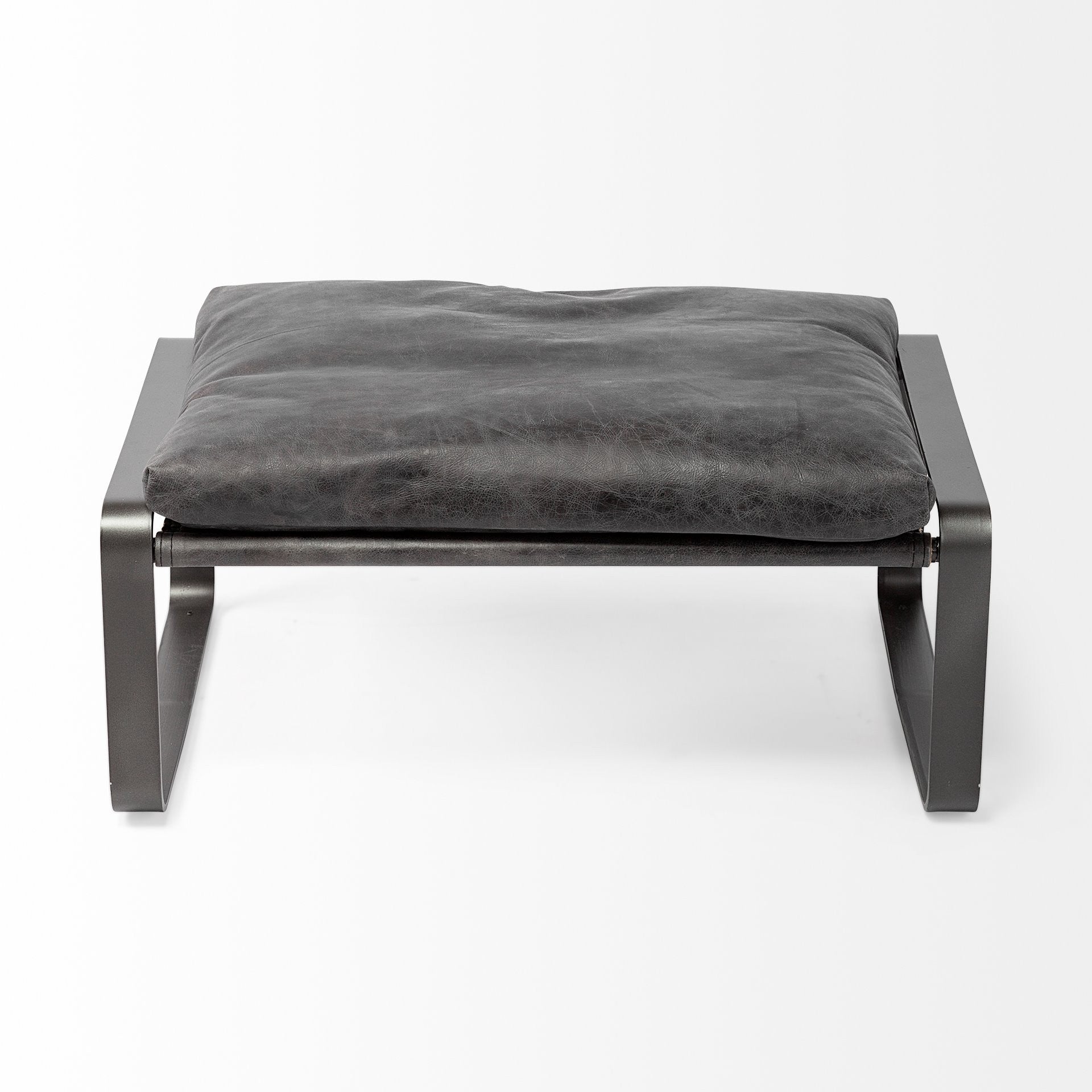 27" Black Genuine Leather Ottoman-3