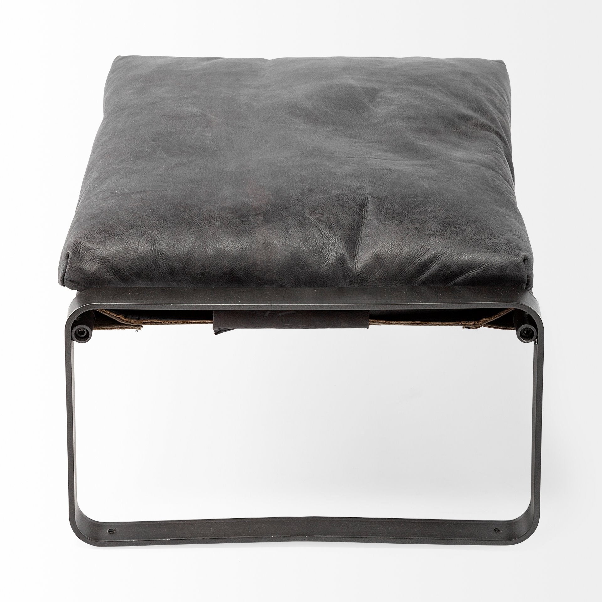 27" Black Genuine Leather Ottoman-4