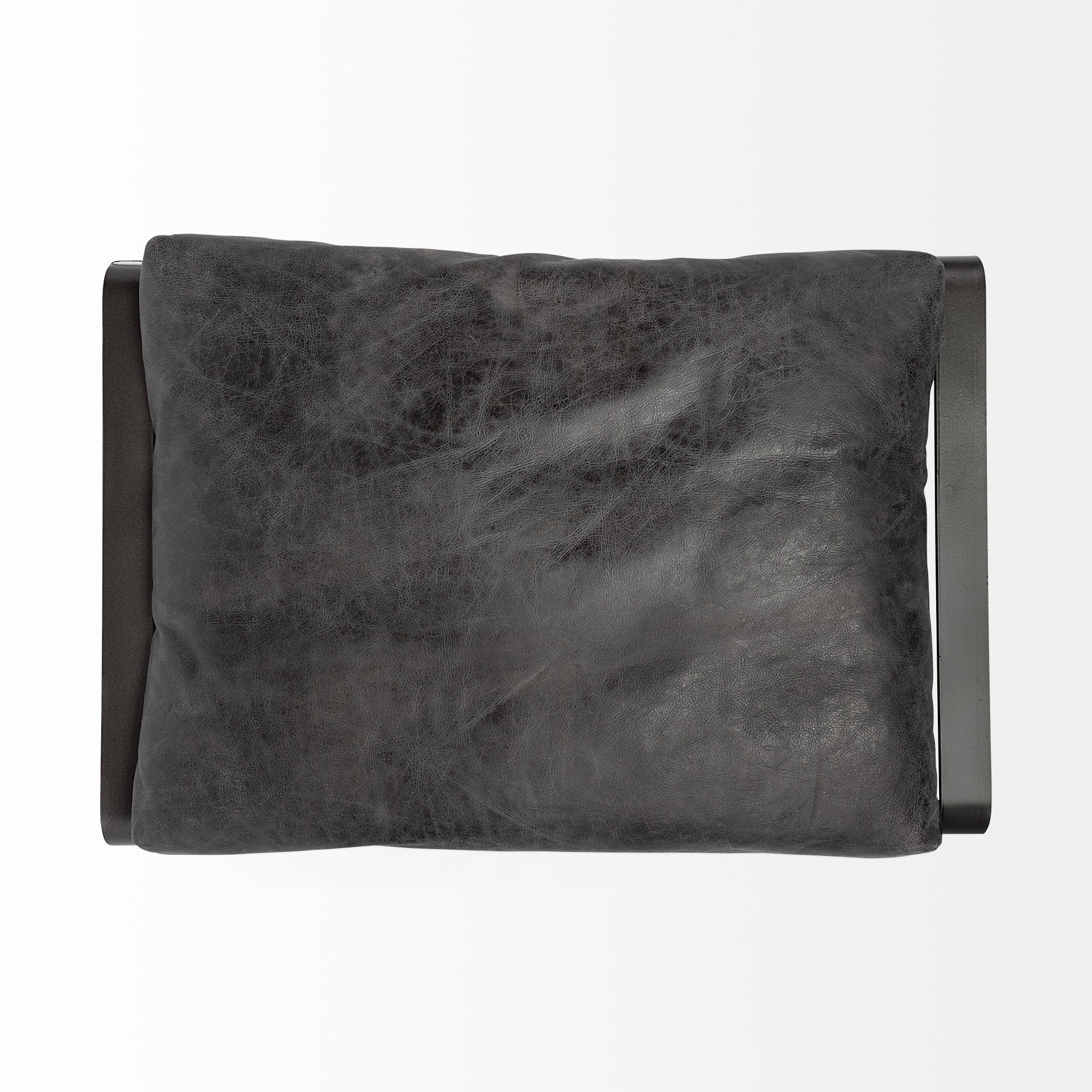 27" Black Genuine Leather Ottoman-5