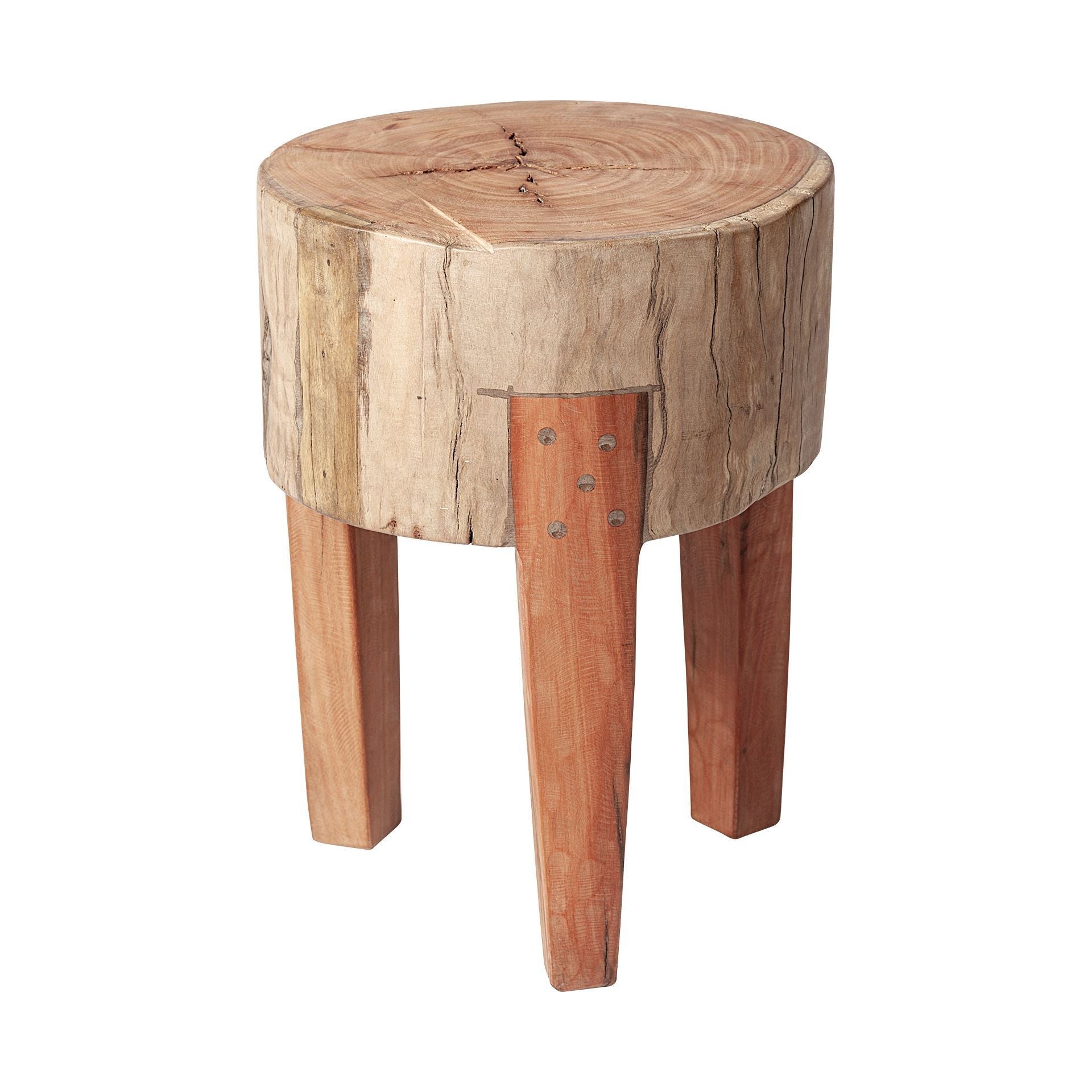 18" Dark Brown And Brown Distressed Reclaimed Wood Round End Table-1
