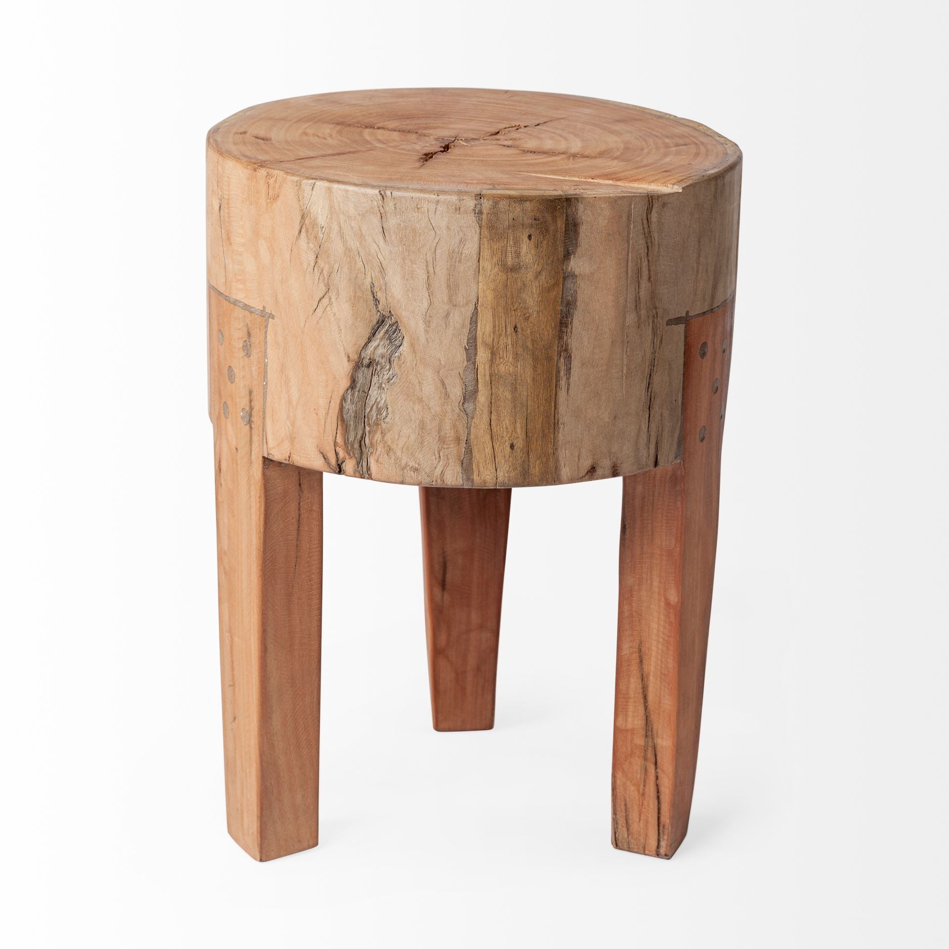 18" Dark Brown And Brown Distressed Reclaimed Wood Round End Table-2