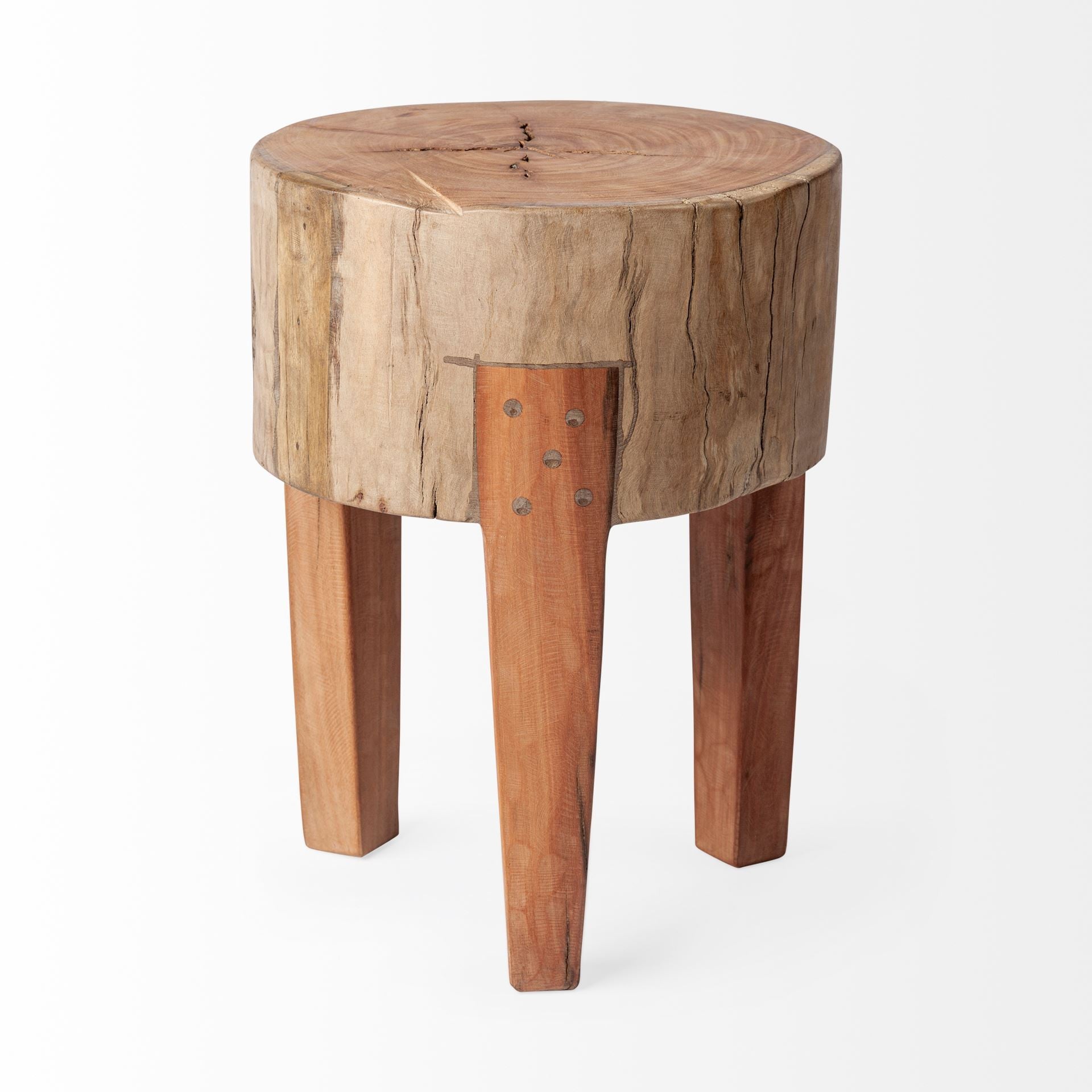 18" Dark Brown And Brown Distressed Reclaimed Wood Round End Table-3