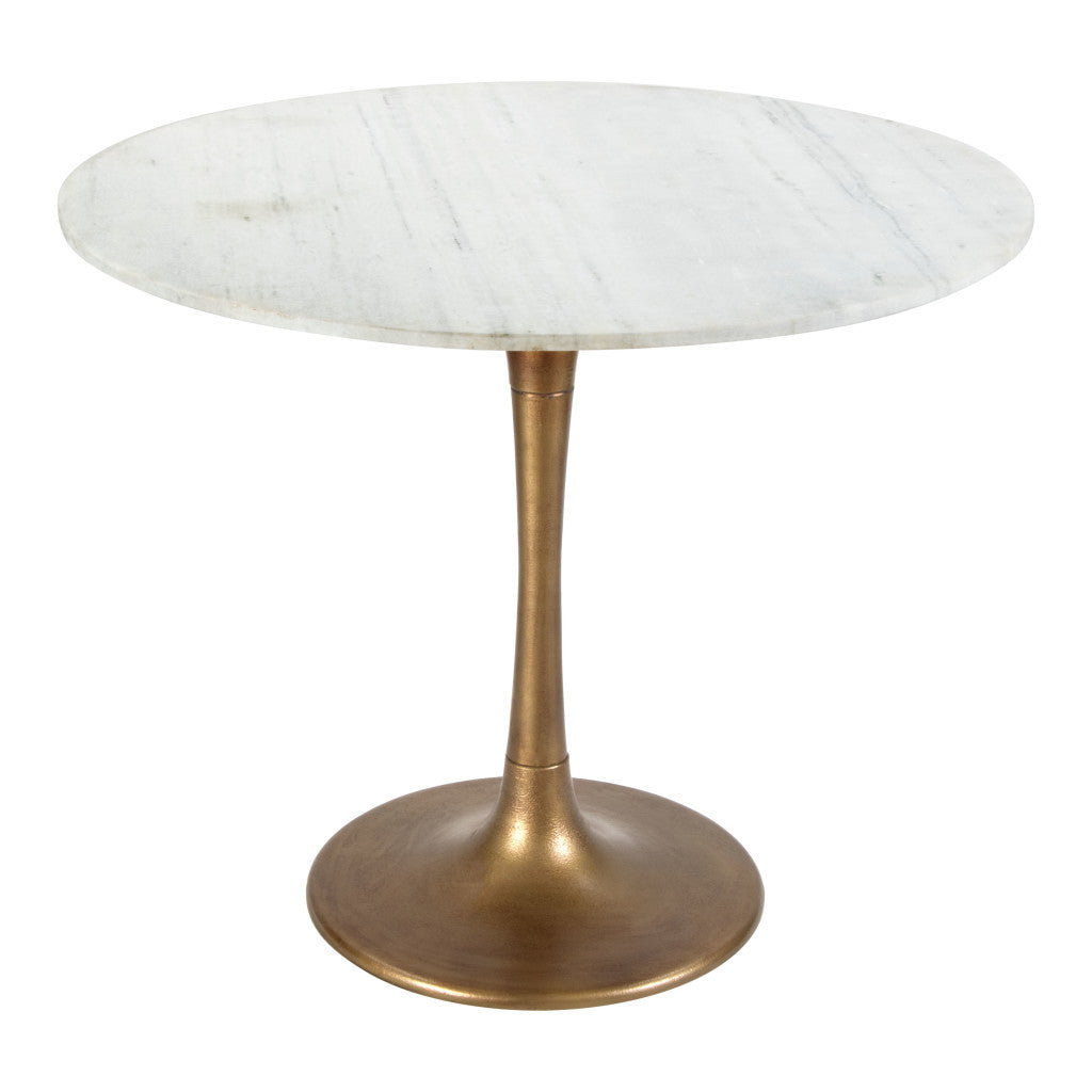 36" Modern White Marble and Burnished Gold Pedestal Bistro Table-0