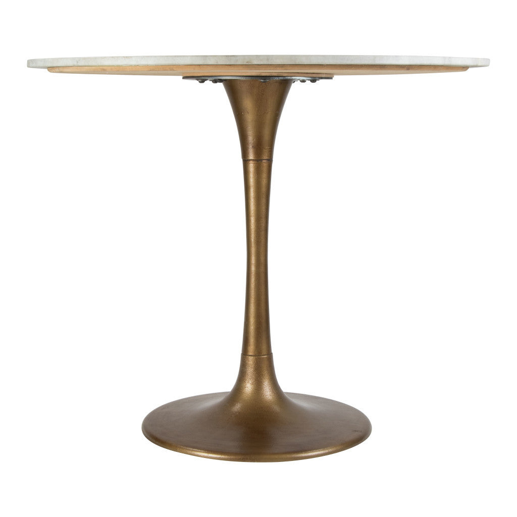 36" Modern White Marble and Burnished Gold Pedestal Bistro Table-2