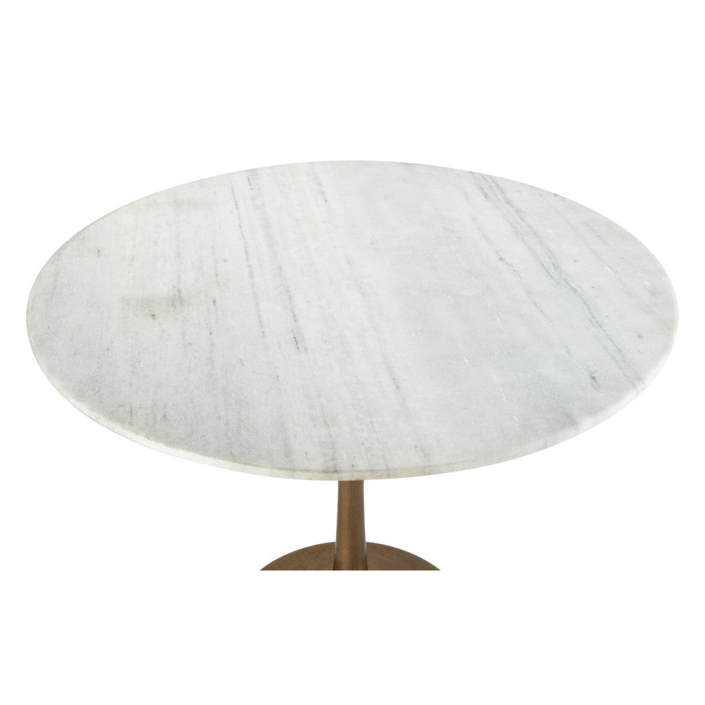 36" Modern White Marble and Burnished Gold Pedestal Bistro Table-3