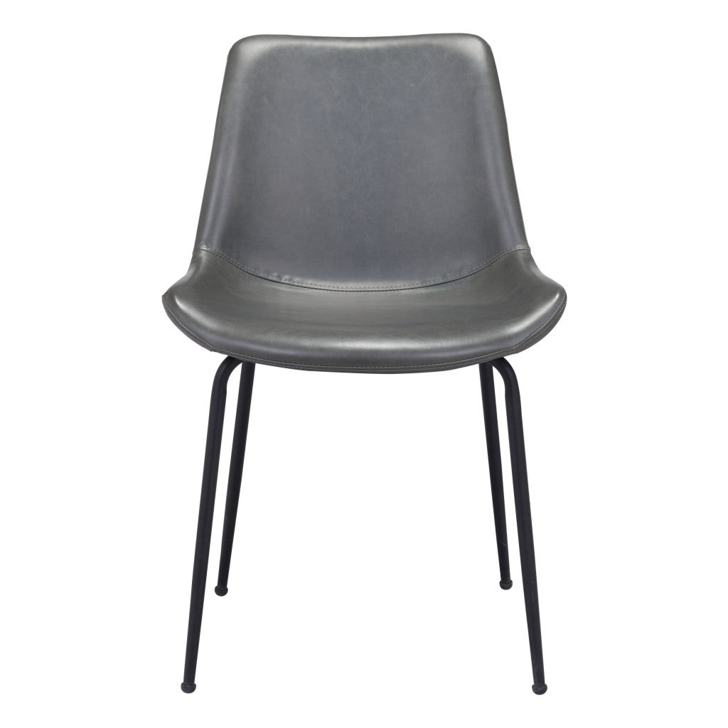 Set of Two Gray And Black Upholstered Faux Leather Dining Side Chairs-3