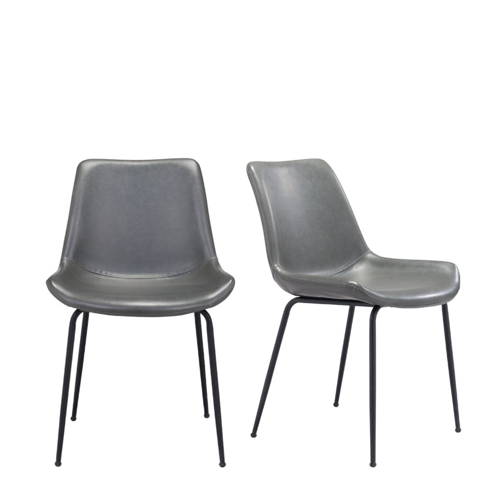Set of Two Gray And Black Upholstered Faux Leather Dining Side Chairs-5