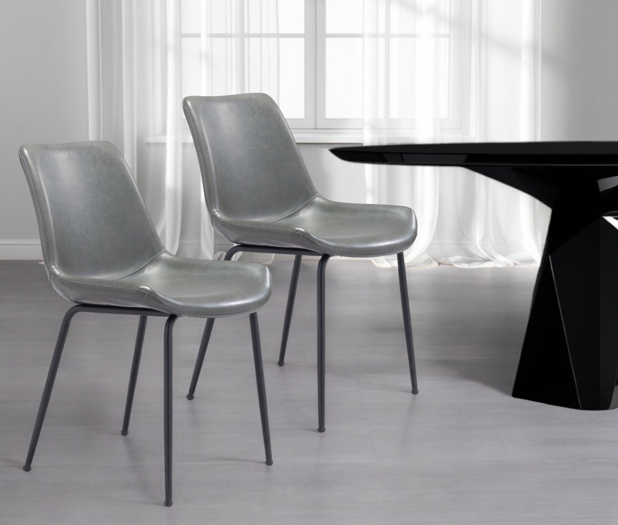 Set of Two Gray And Black Upholstered Faux Leather Dining Side Chairs-1