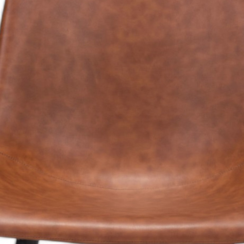 Set of Two Brown Vintage Look Faux Leather Slight Scoop Dining Chairs-7